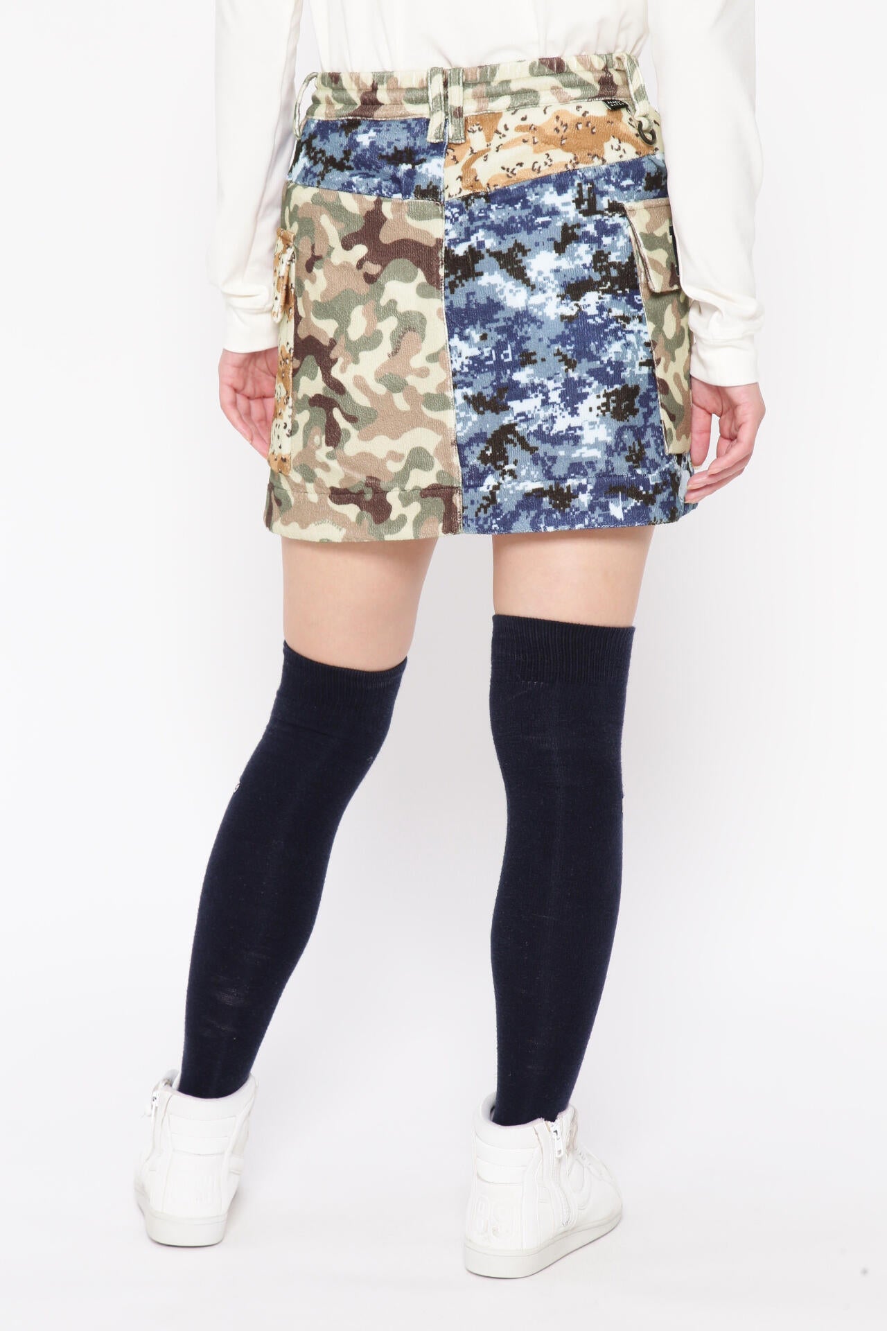 マルチカモプリント柄 ダブルラッセル カーゴスカート＜マルチカモ
