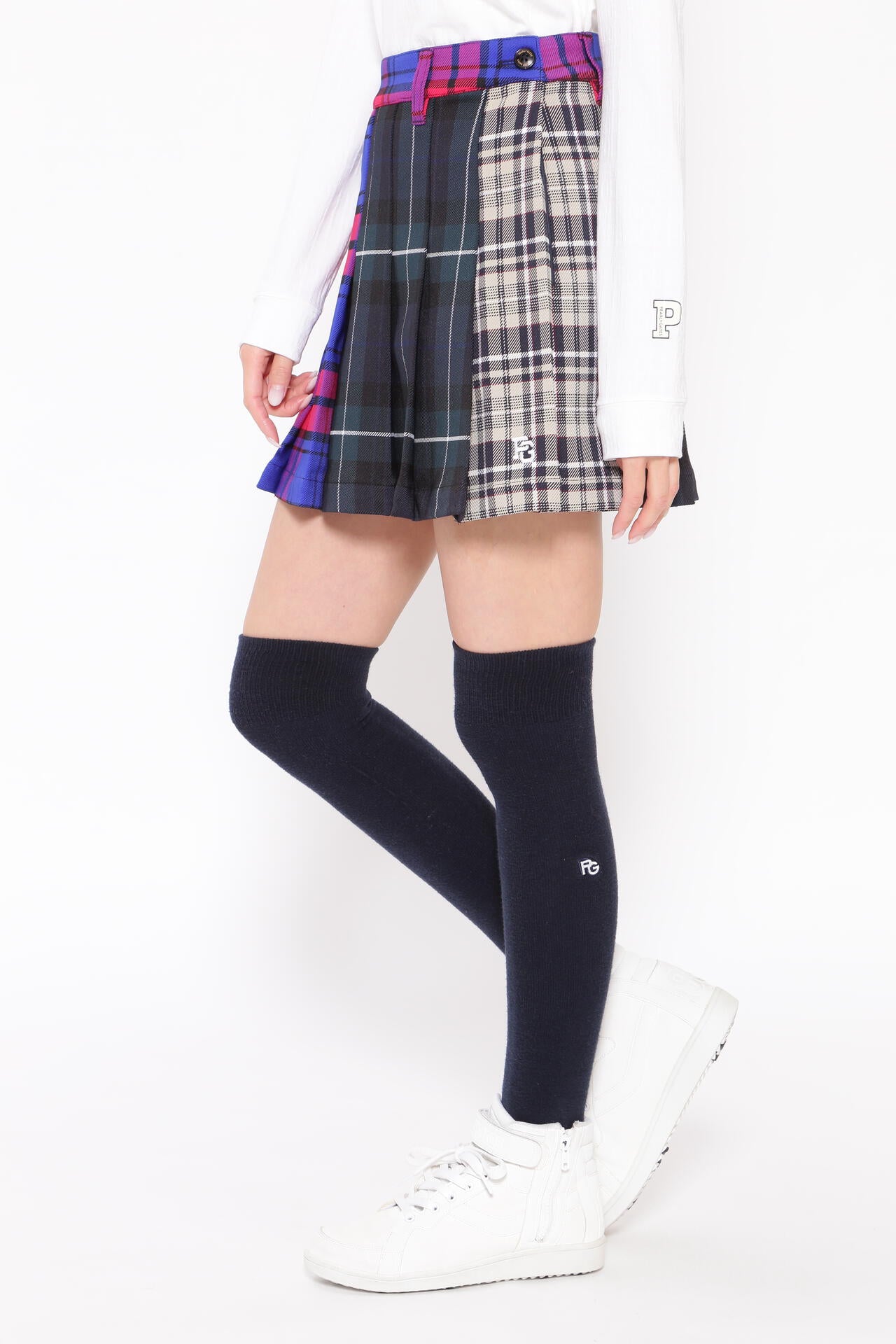 マルチチェック ポリエステルストレッチチェック プリーツスカート