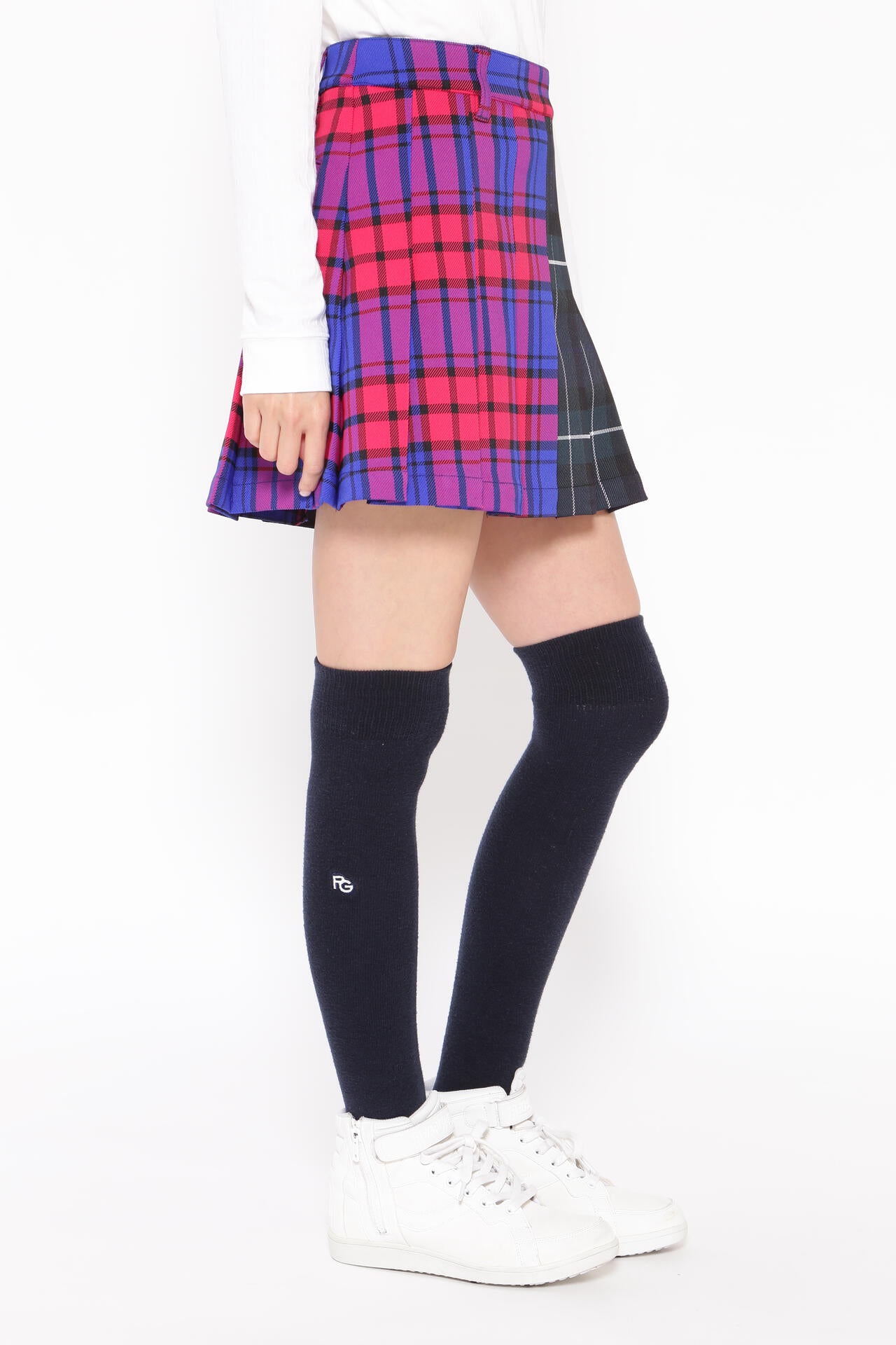 パーリーゲイツ　チェック　スカート　プリーツ　00/XSサイズ マルチチェック ポリエステルストレッチチェック プリーツスカート