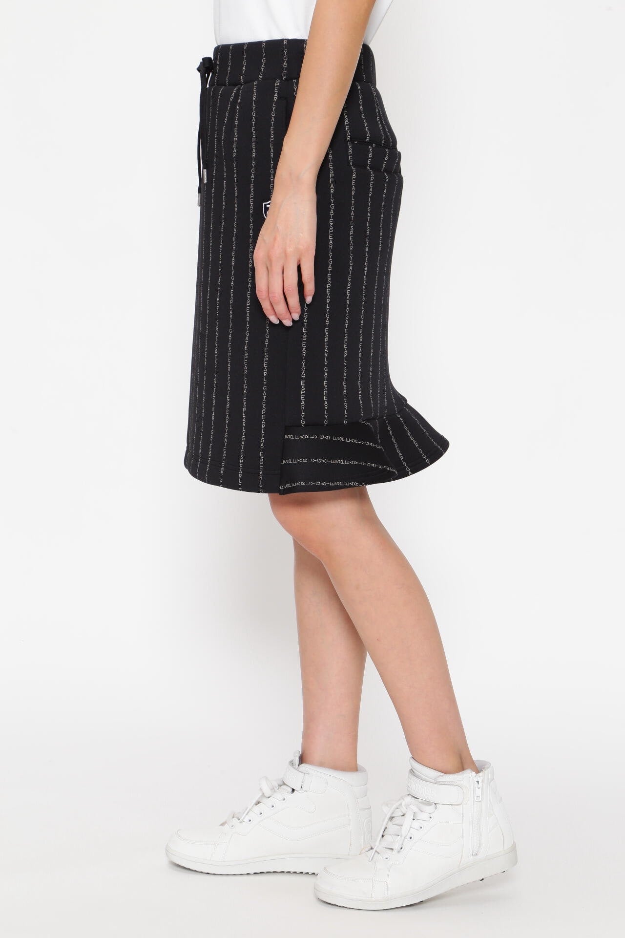 0 PGG パーリーゲイツ ダンボールニット レイヤード フレアスカート 120 ダンボールニット スカート ＜PGロゴストライプ＞ | PEARLY GATES