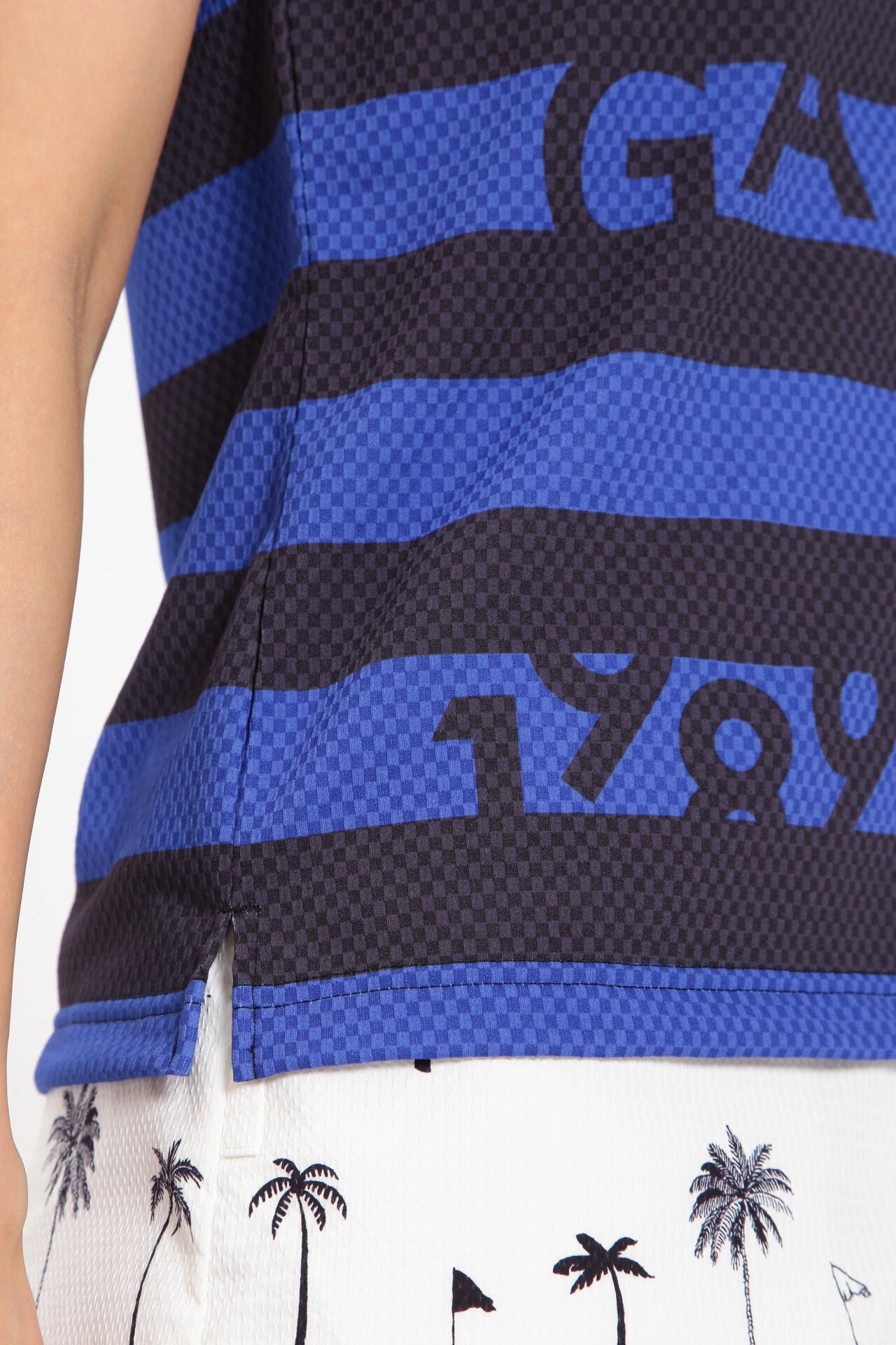 トライクールサッカーチェック スリーブレスポロシャツ ＜ボーダー×ロゴ柄＞