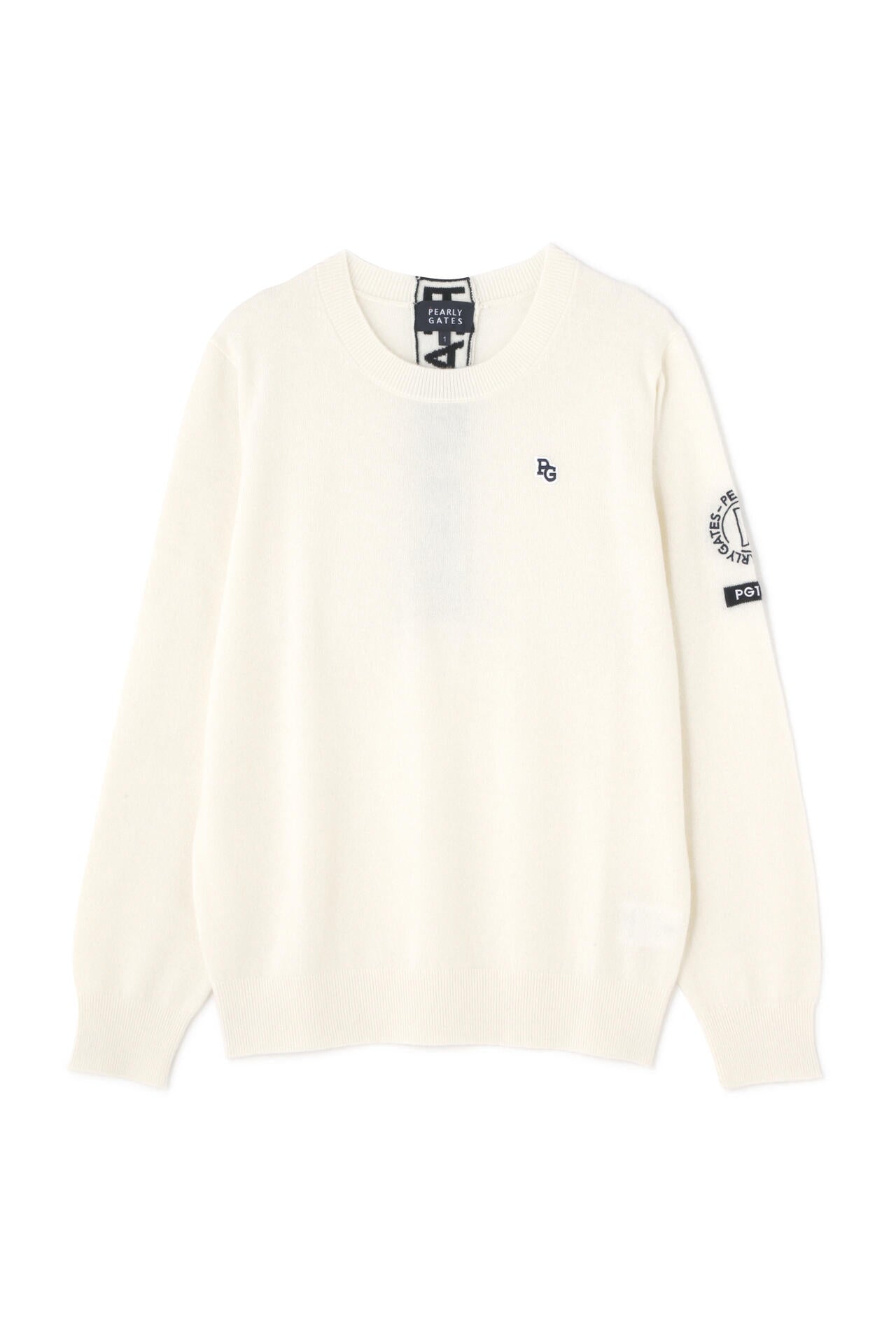 パーリーゲイツ カシミヤ クルーネックニット プルオーバー 5 L ホワイト PEARLY GATES（パーリーゲイツ） セーター ニット 12G部分ジャガード