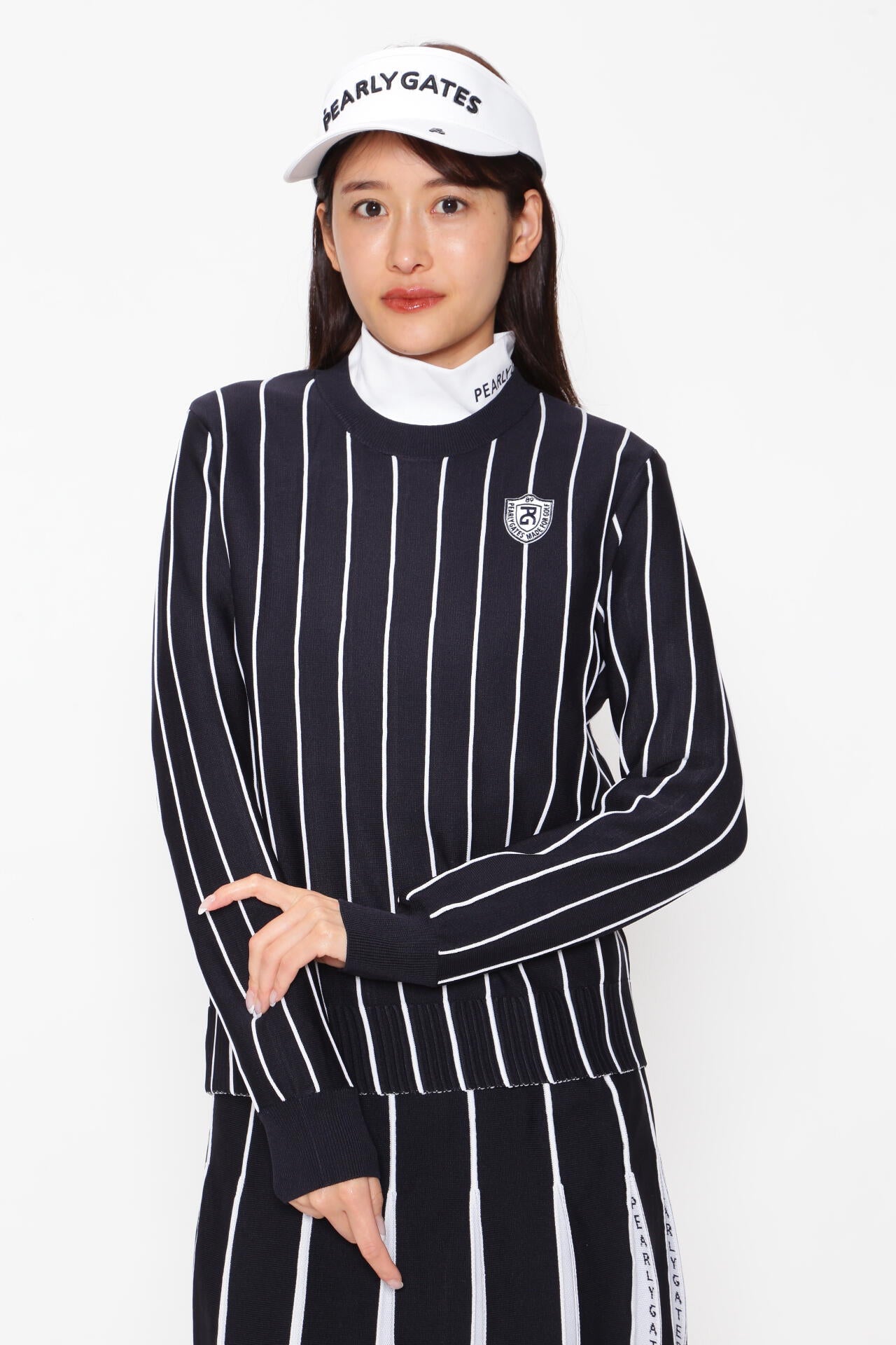 クルーネックニットプルオーバー ＜PGロゴストライプ＞ | PEARLY GATES