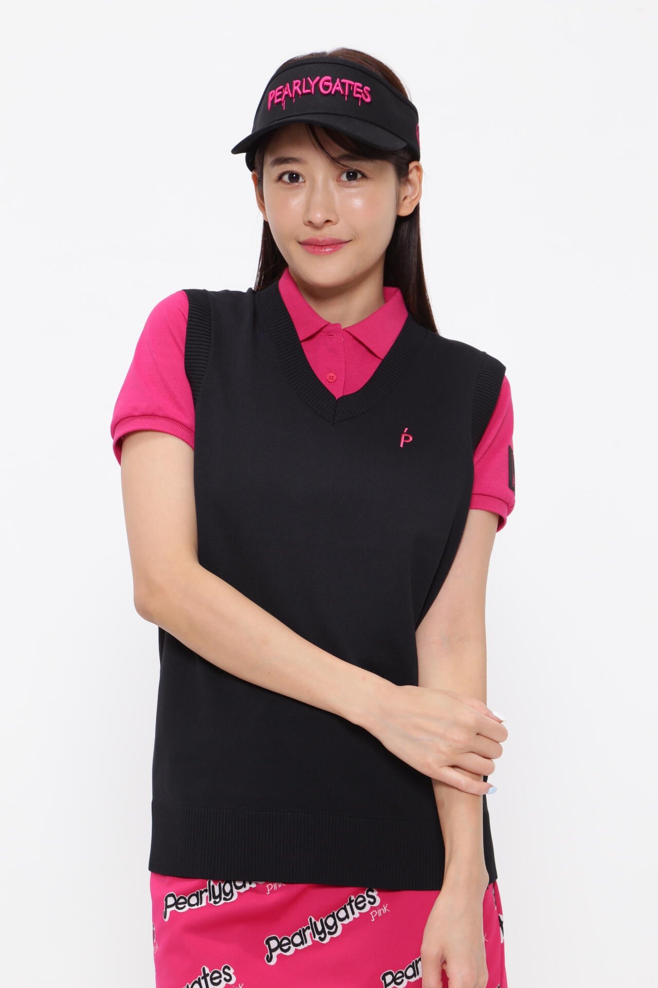 光栓50 Vネックニットベストプルオーバー ＜Pink with BLACK＞