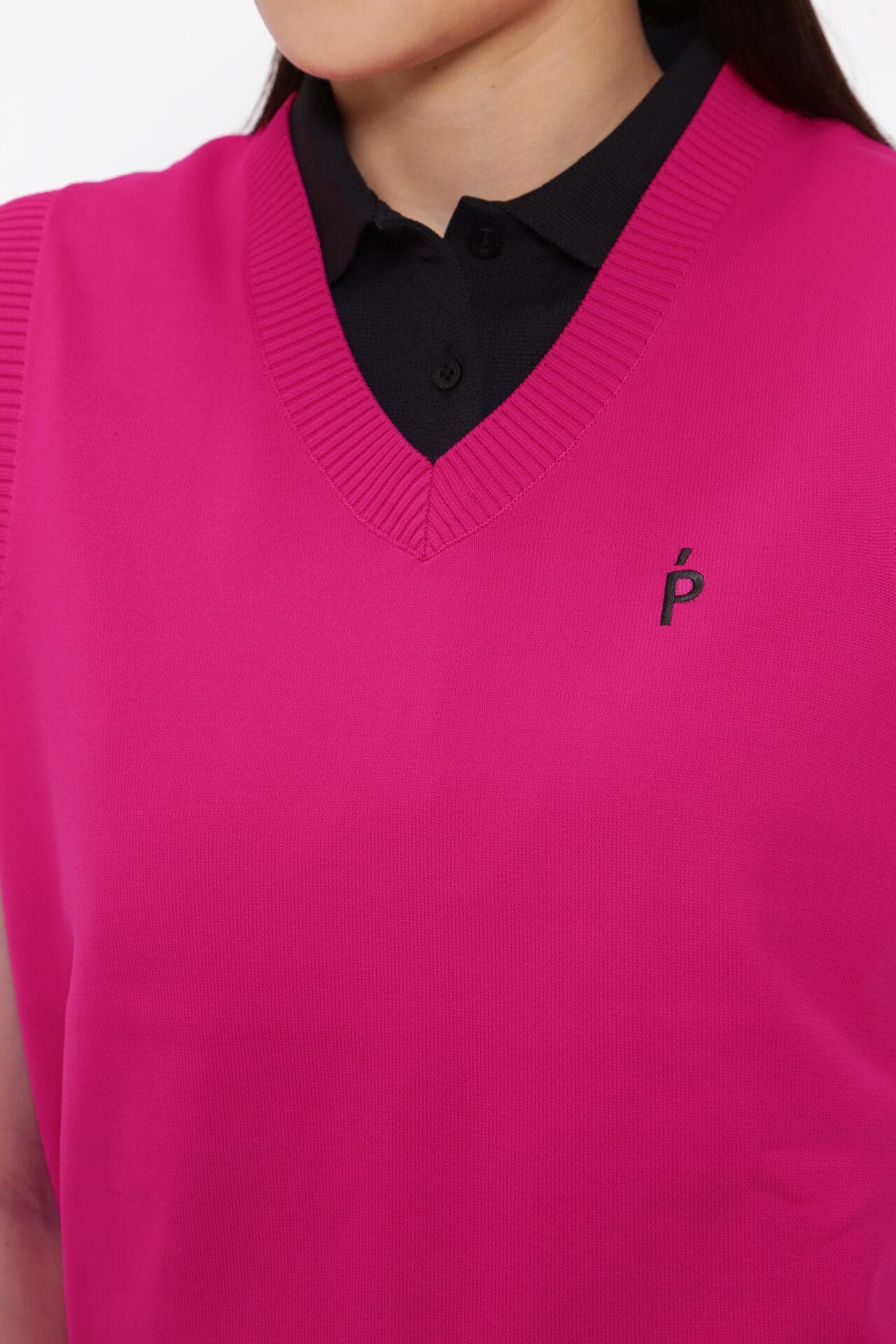 光栓50 Vネックニットベストプルオーバー ＜Pink with BLACK＞