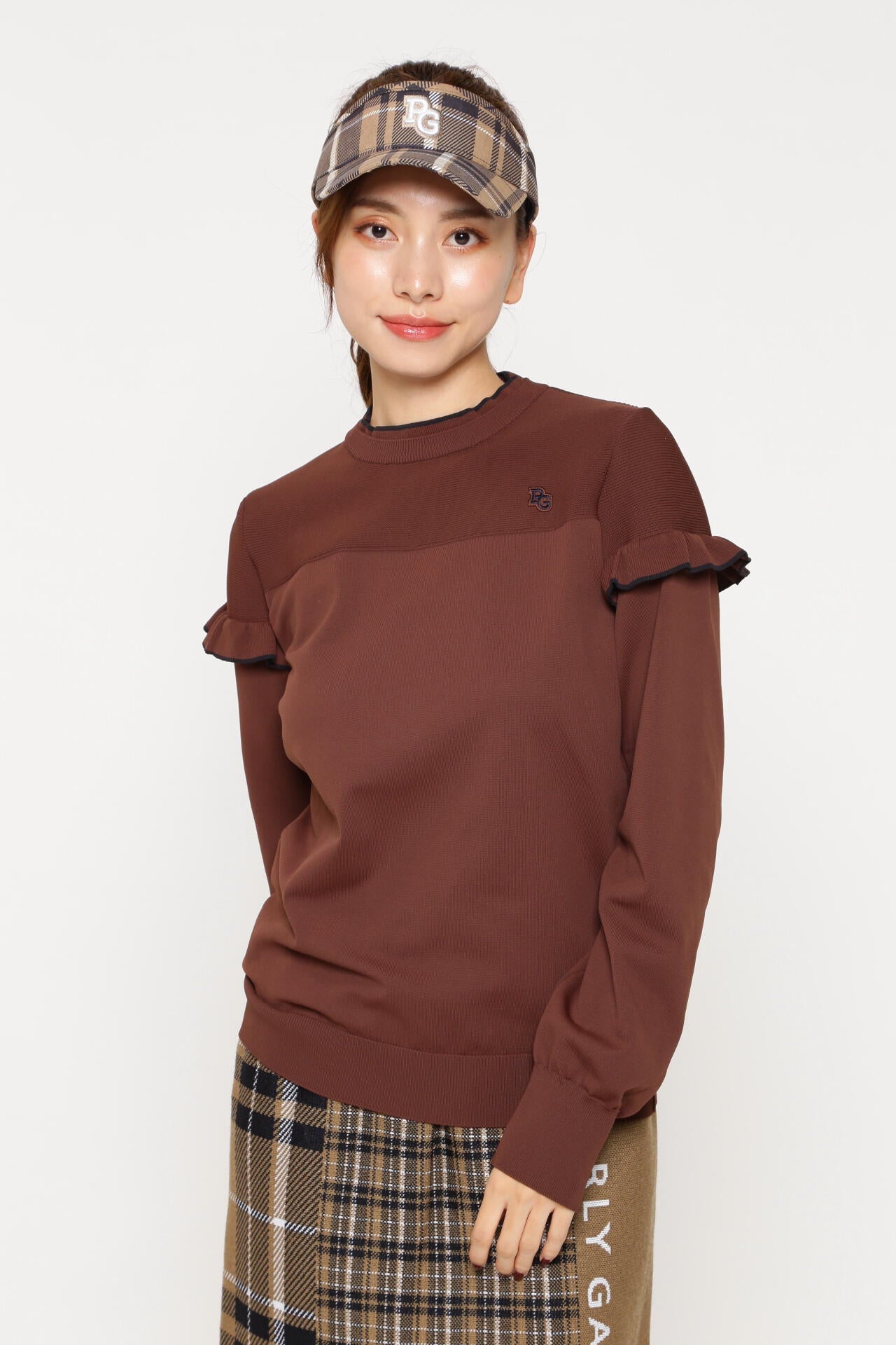 パーリーゲイツ ニット ブラウン フレコ フリル袖ニットプルオーバー | PEARLY GATES（パーリーゲイツ