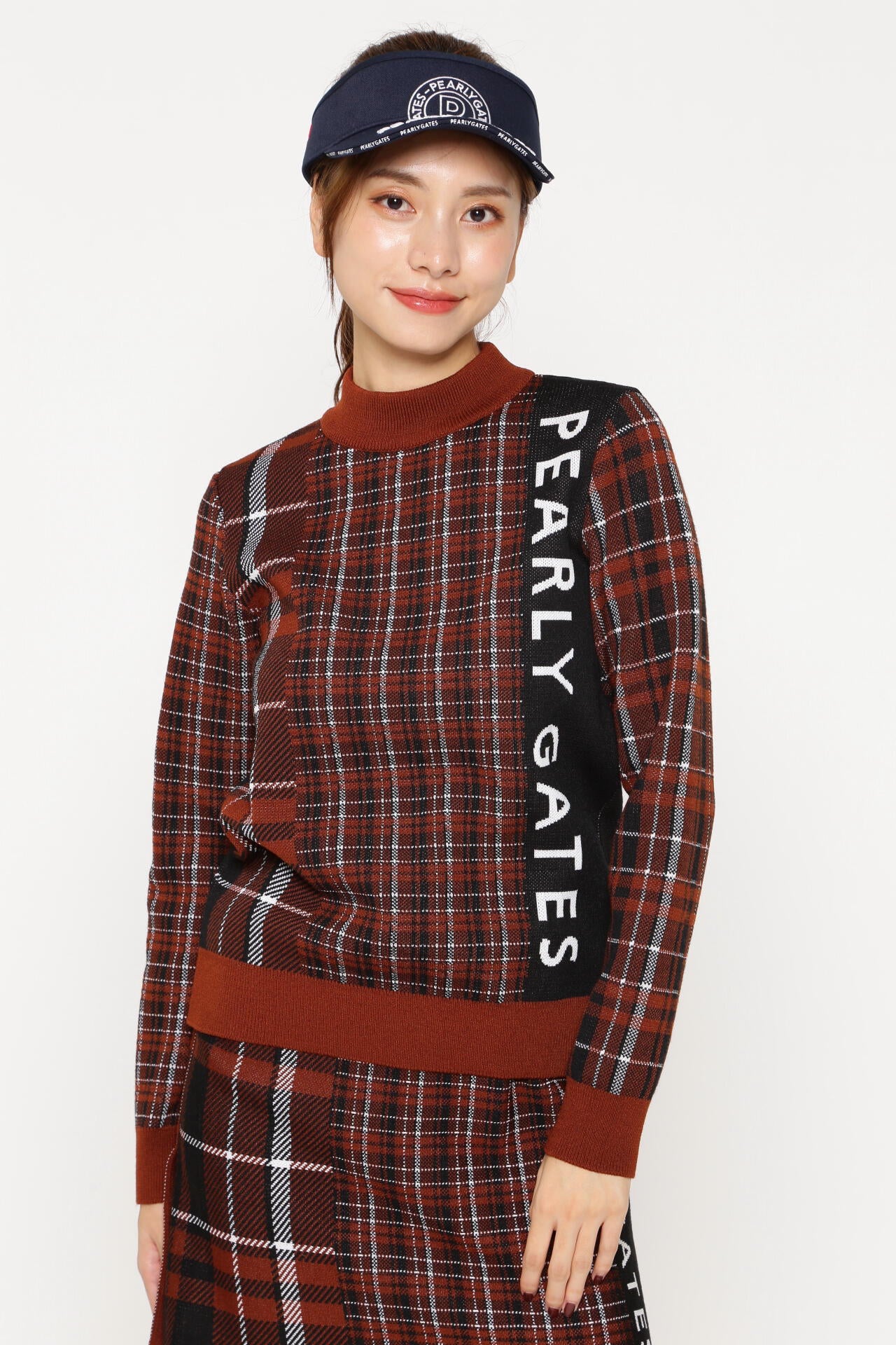 PEARLY GATES チェック柄セーター サイズ0 バウンドウール モックネックニットプルオーバー ＜CHECKシリーズ