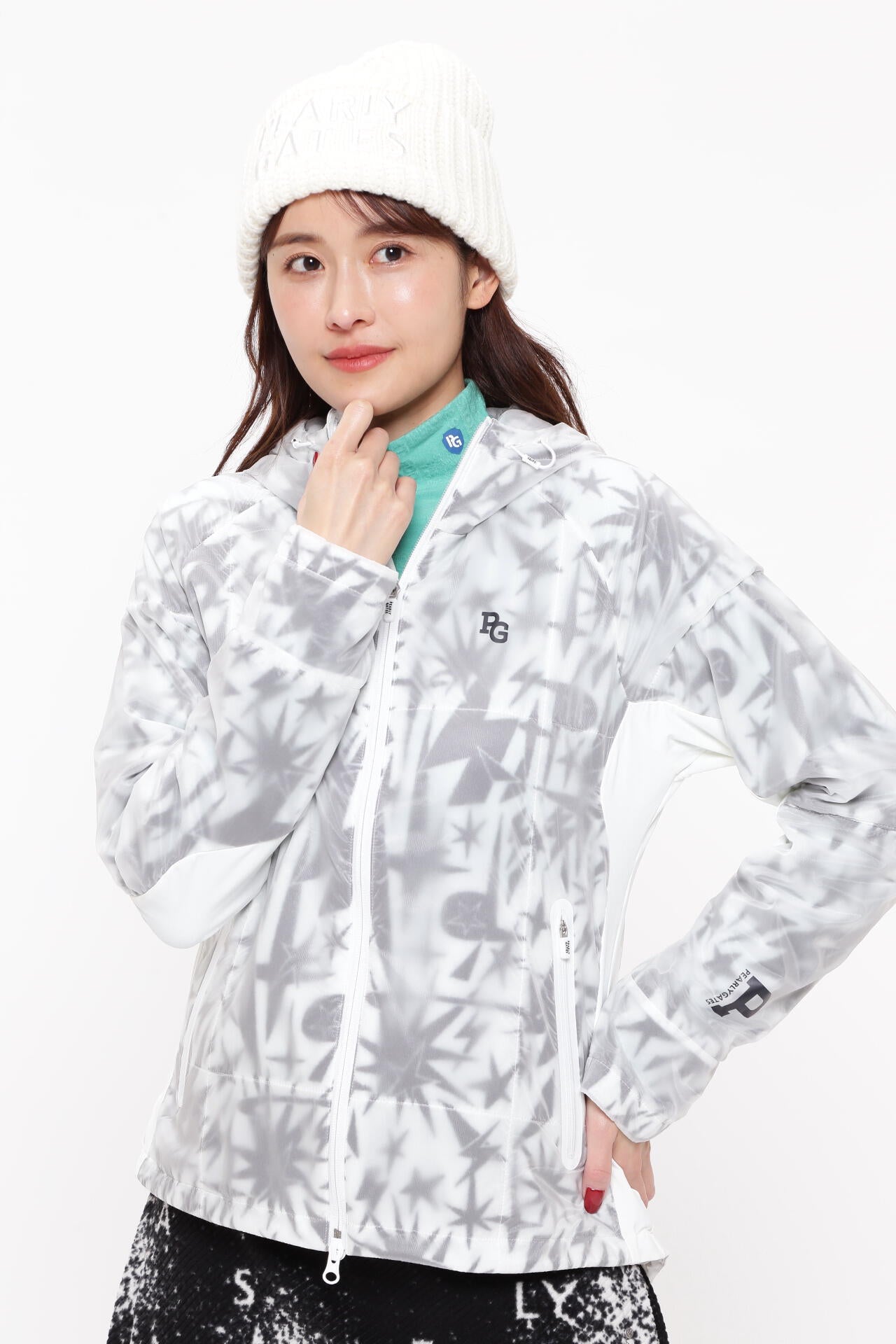 パーリーゲイツ　Nyブライトタフタ✕Octa フーディ　ブルゾン　ギザ星柄 Nyブライトタフタ×Octa フーディブルゾン ＜ギザ星柄＞ | PEARLY