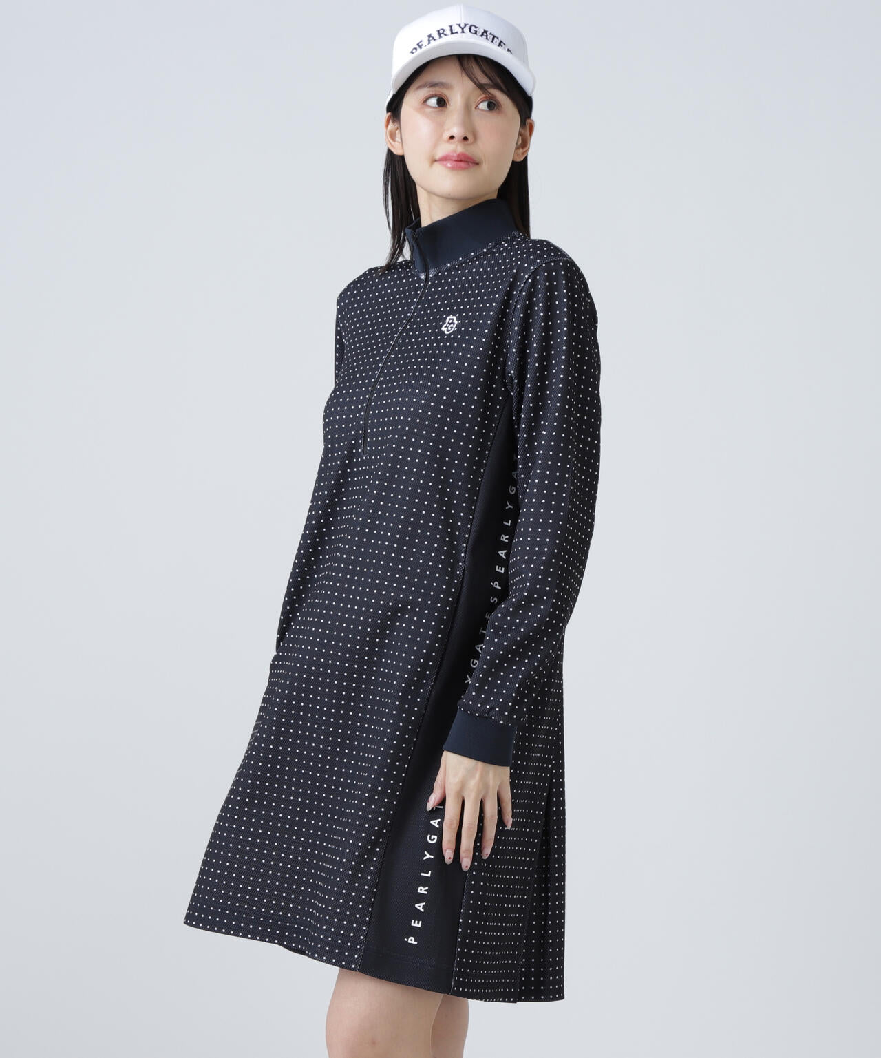 メッシュダンボール ハーフジップアップワンピース ＜ミニドット柄＞