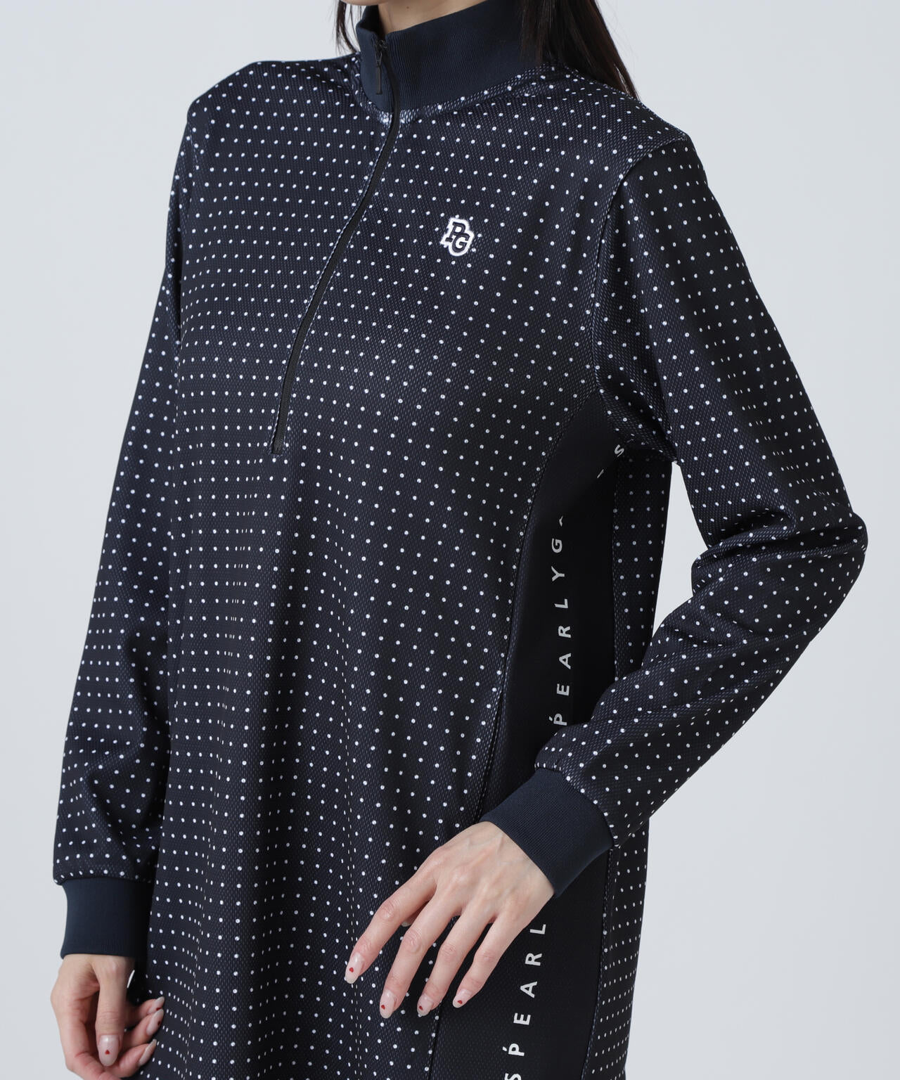 メッシュダンボール ハーフジップアップワンピース ＜ミニドット柄＞