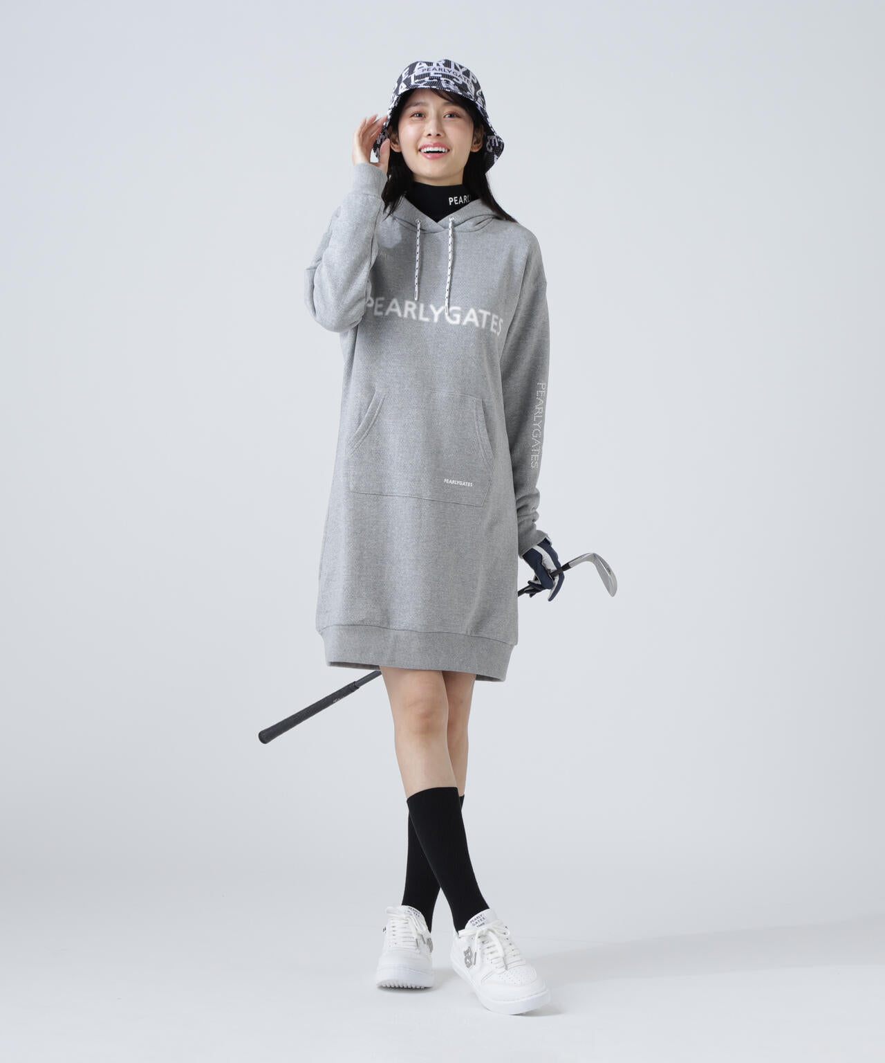 ジグザグ裏毛ジャガードスウェットフーディワンピース | PEARLY