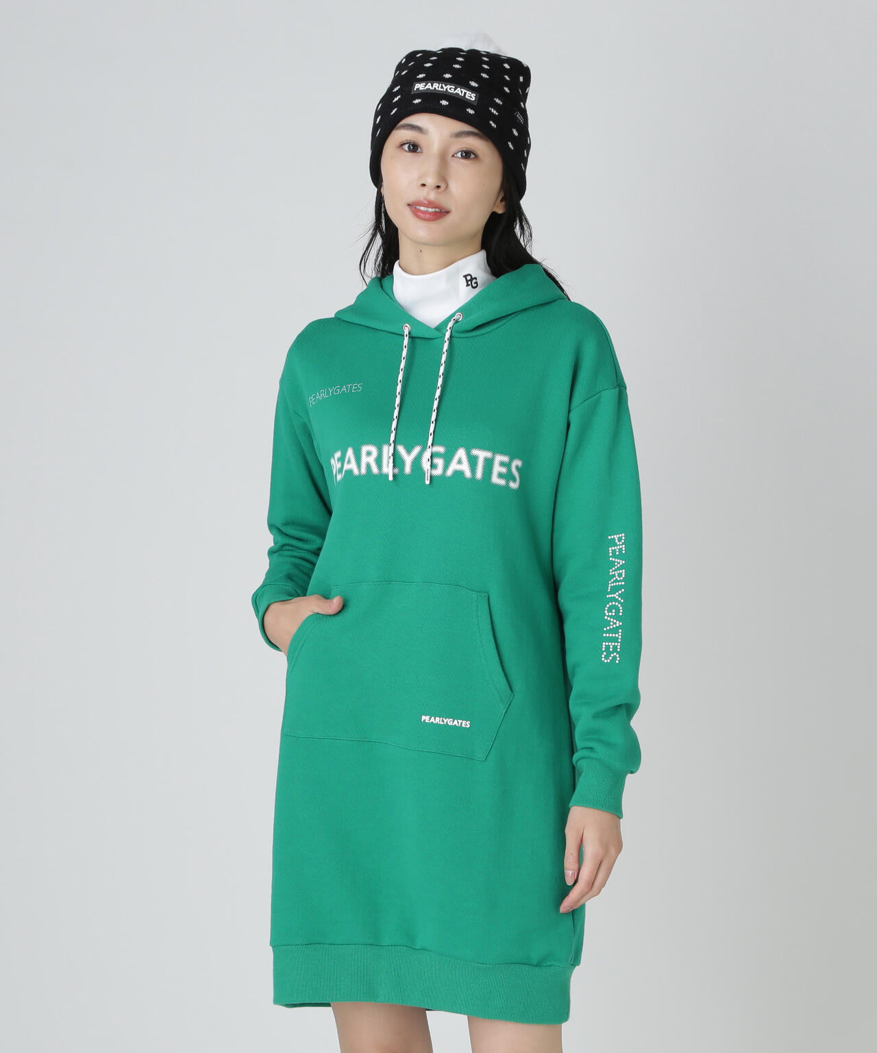 ジグザグ裏毛ジャガードスウェットフーディワンピース | PEARLY