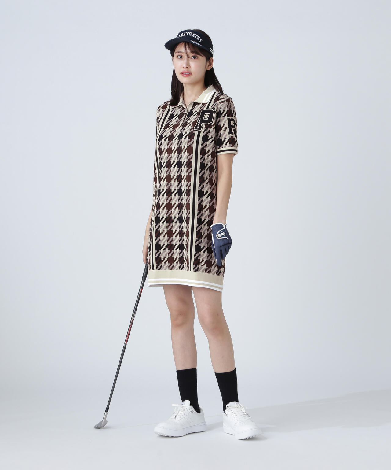 ジャガード ガンクラブチェック柄ポロニットワンピース | PEARLY