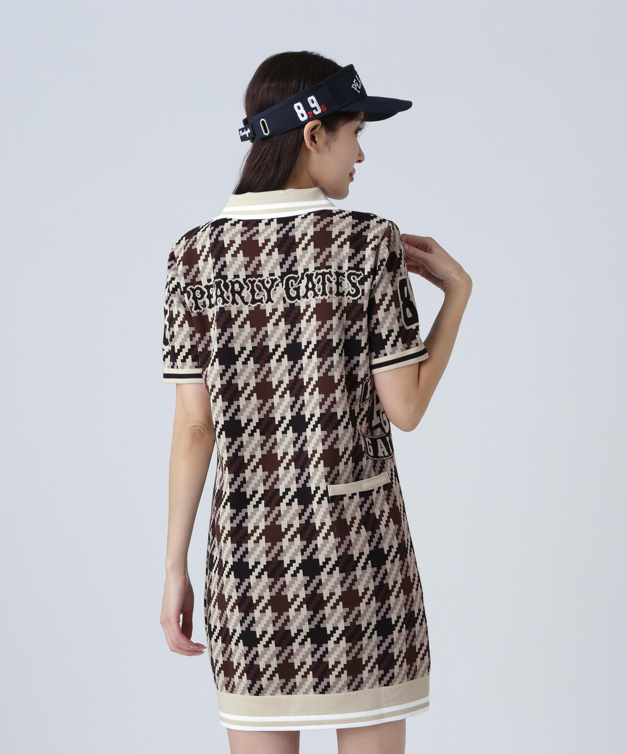 ジャガード ガンクラブチェック柄ポロニットワンピース | PEARLY
