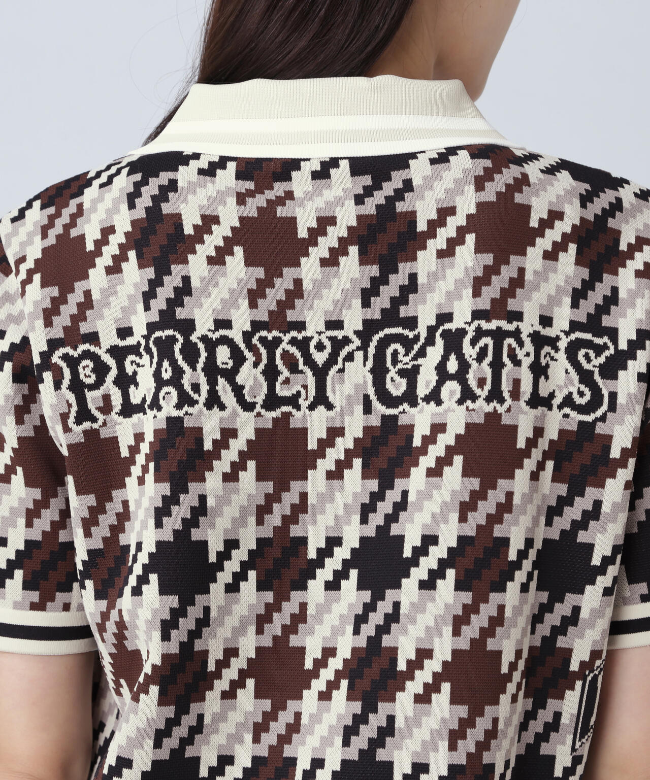 ジャガード ガンクラブチェック柄ポロニットワンピース | PEARLY