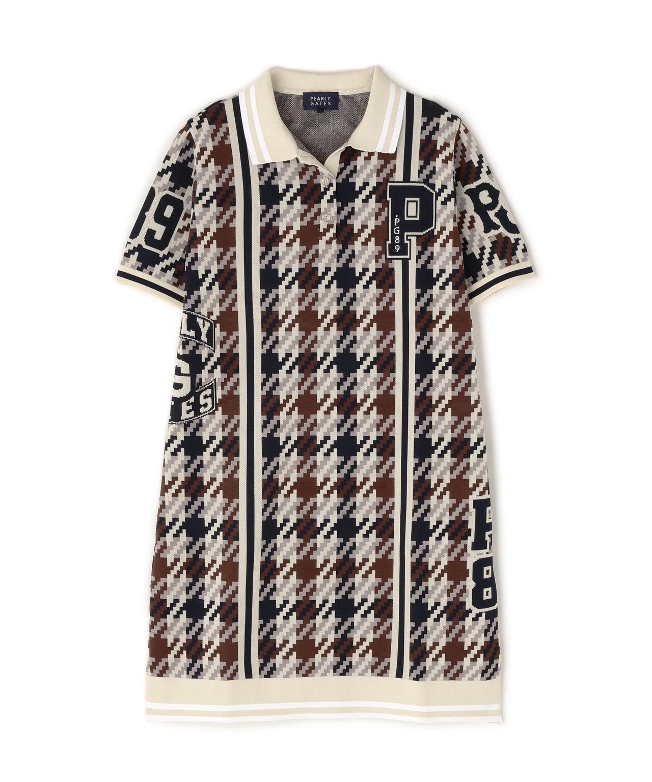 ジャガード ガンクラブチェック柄ポロニットワンピース | PEARLY