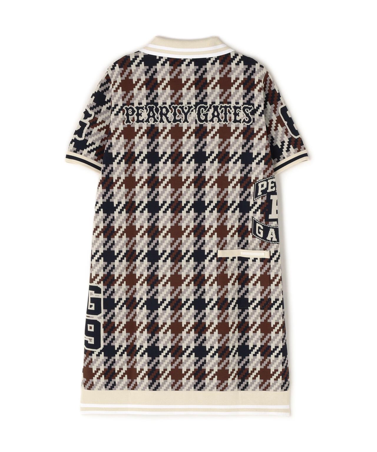 ジャガード ガンクラブチェック柄ポロニットワンピース | PEARLY