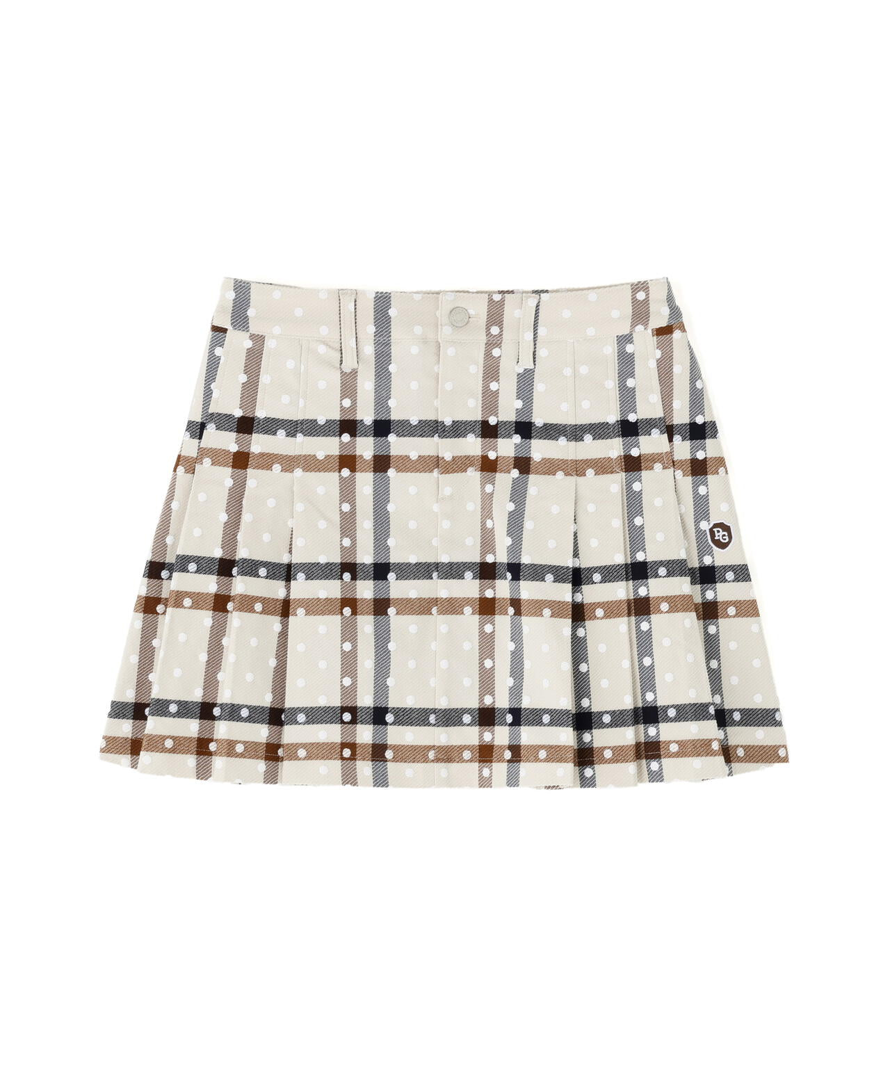TRストレッチカルゼスカート ＜チェック×ドット柄＞