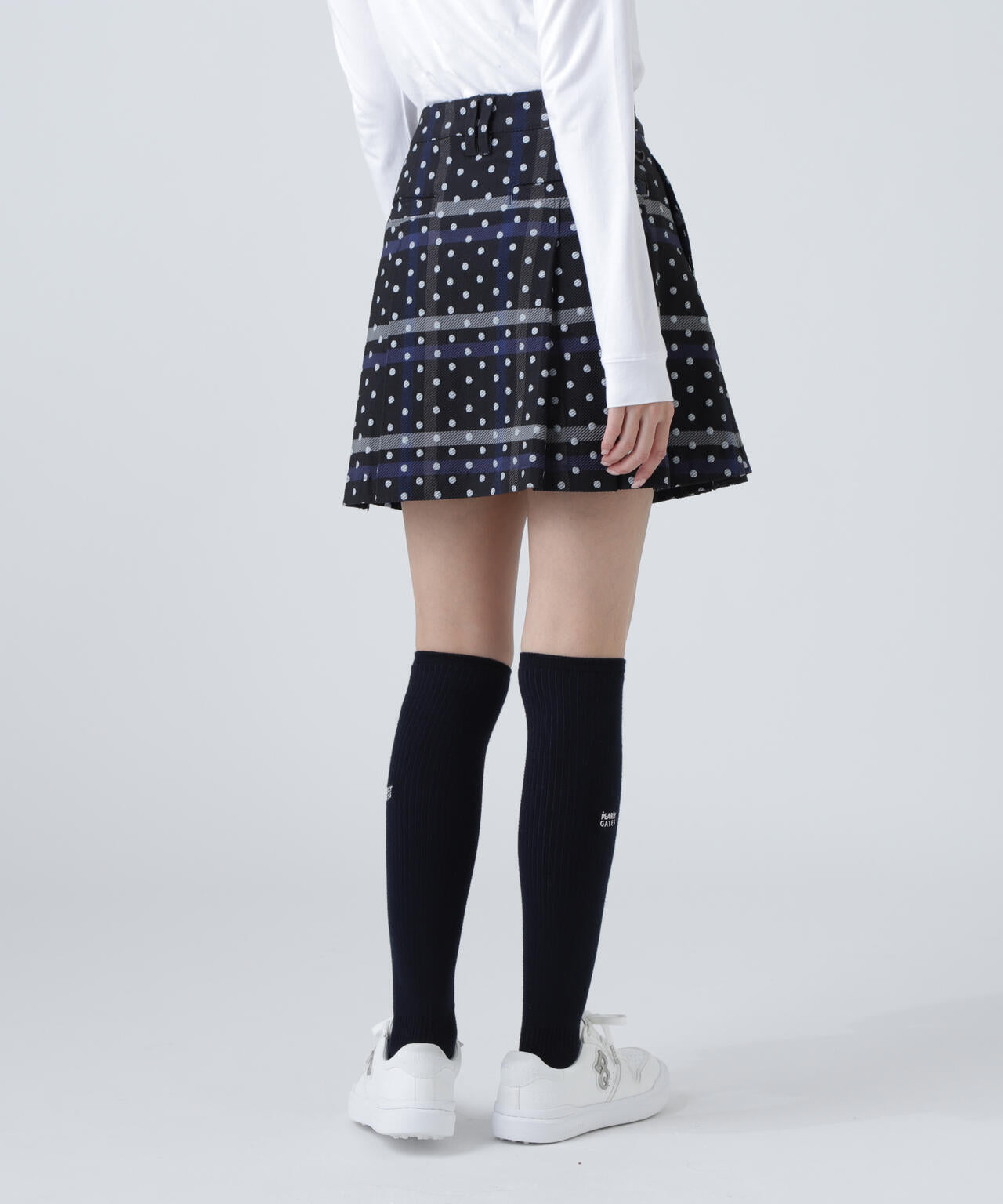 TRストレッチカルゼスカート ＜チェック×ドット柄＞