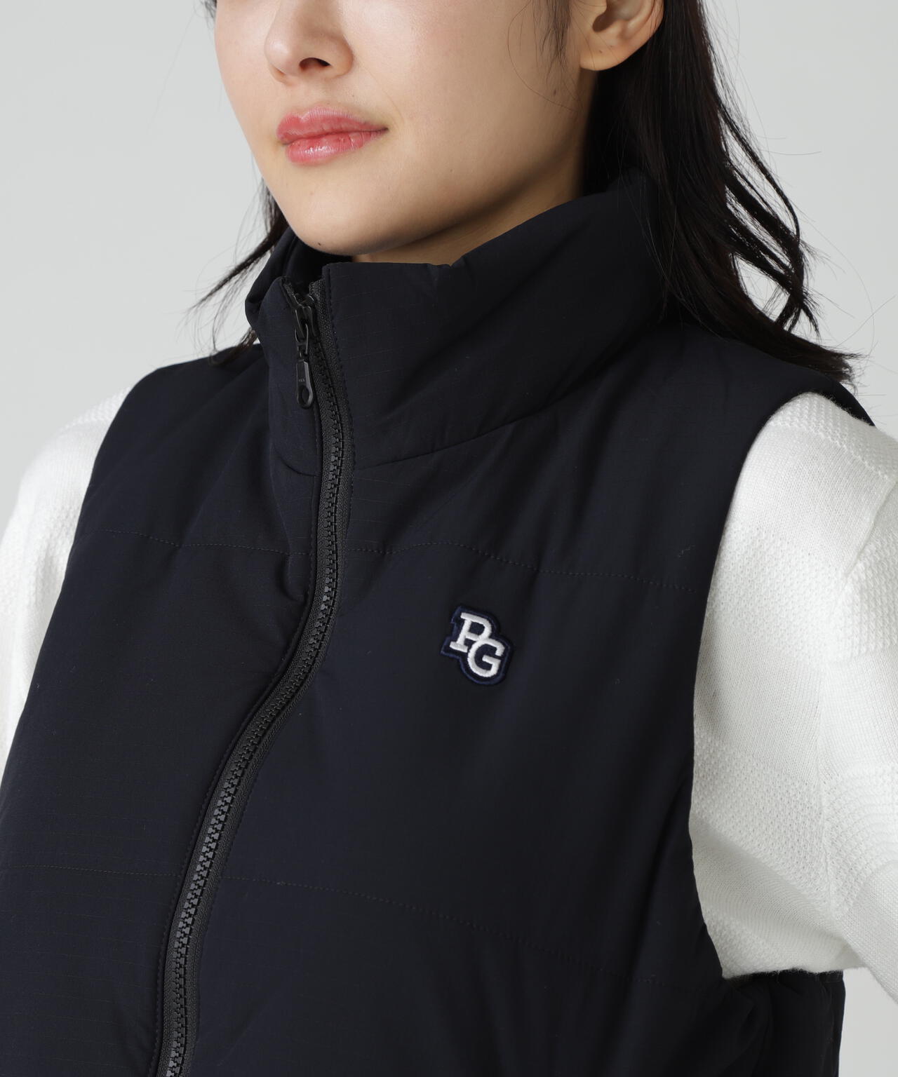 合繊×フリース片面起毛 中綿フルジップアップベスト