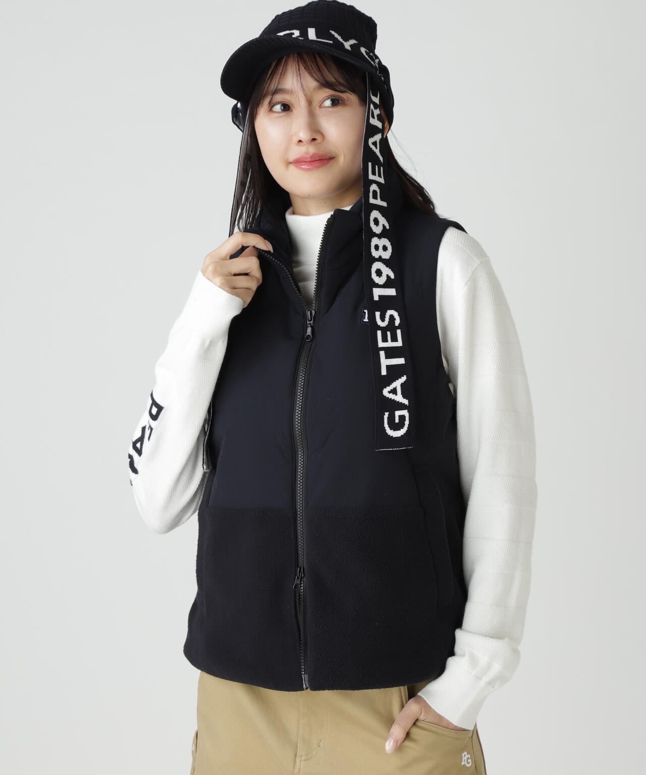 合繊×フリース片面起毛 中綿フルジップアップベスト | PEARLY GATES