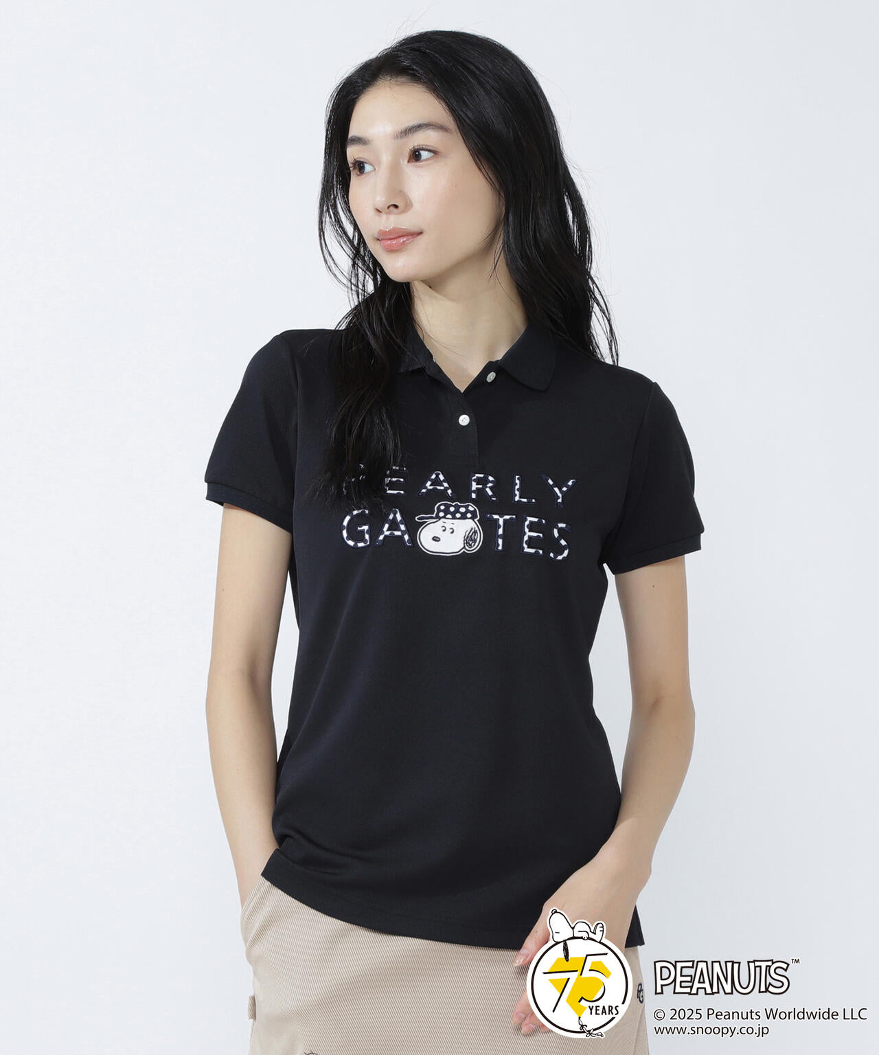 【新品】PEARLY GATES 半袖ポロシャツ グレー/ブラック SNOOPY】プライムフレックスカノコ半袖ポロシャツ | PEARLY