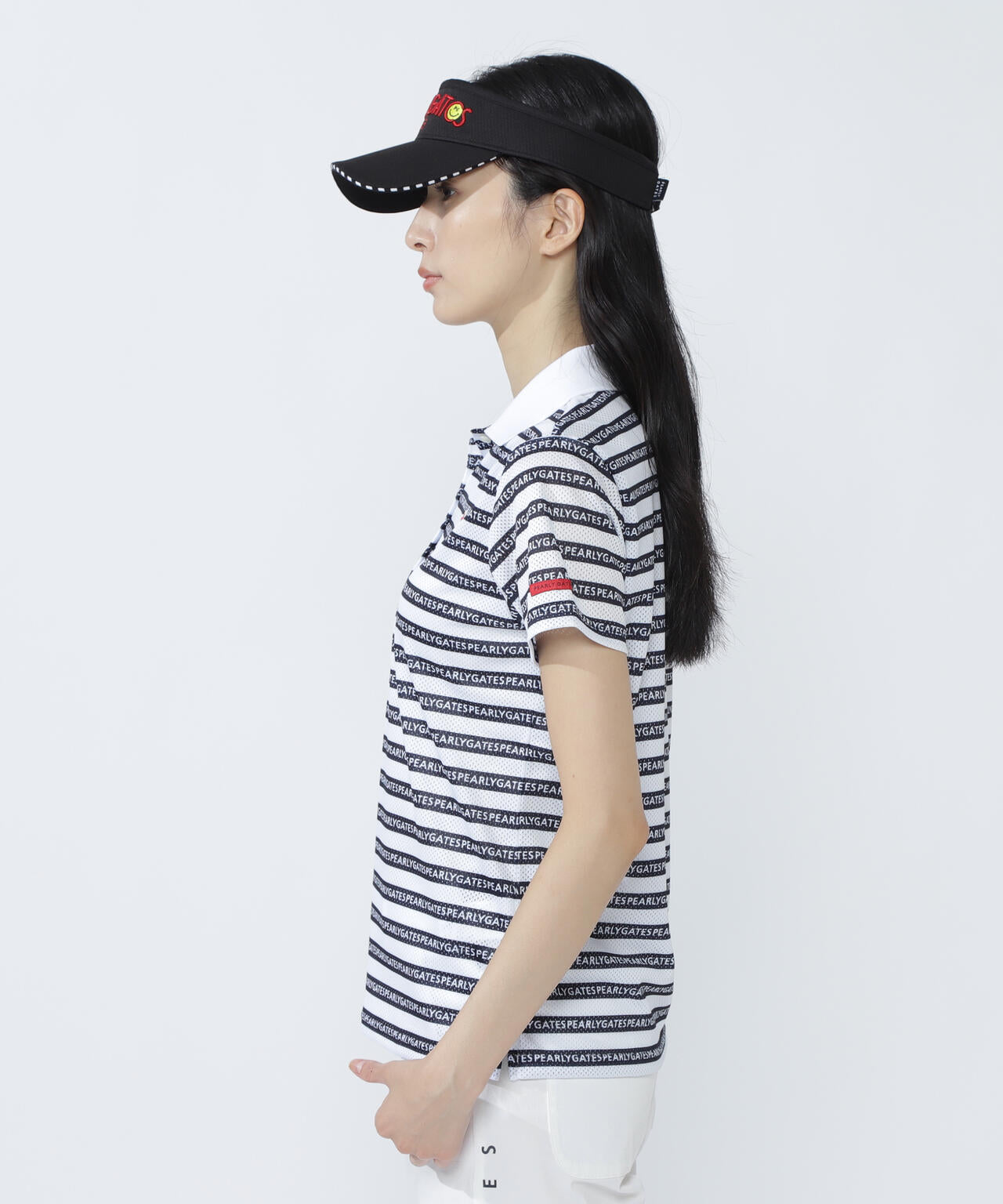 KAZEメッシュ半袖ポロシャツ ＜ロゴボーダー柄＞