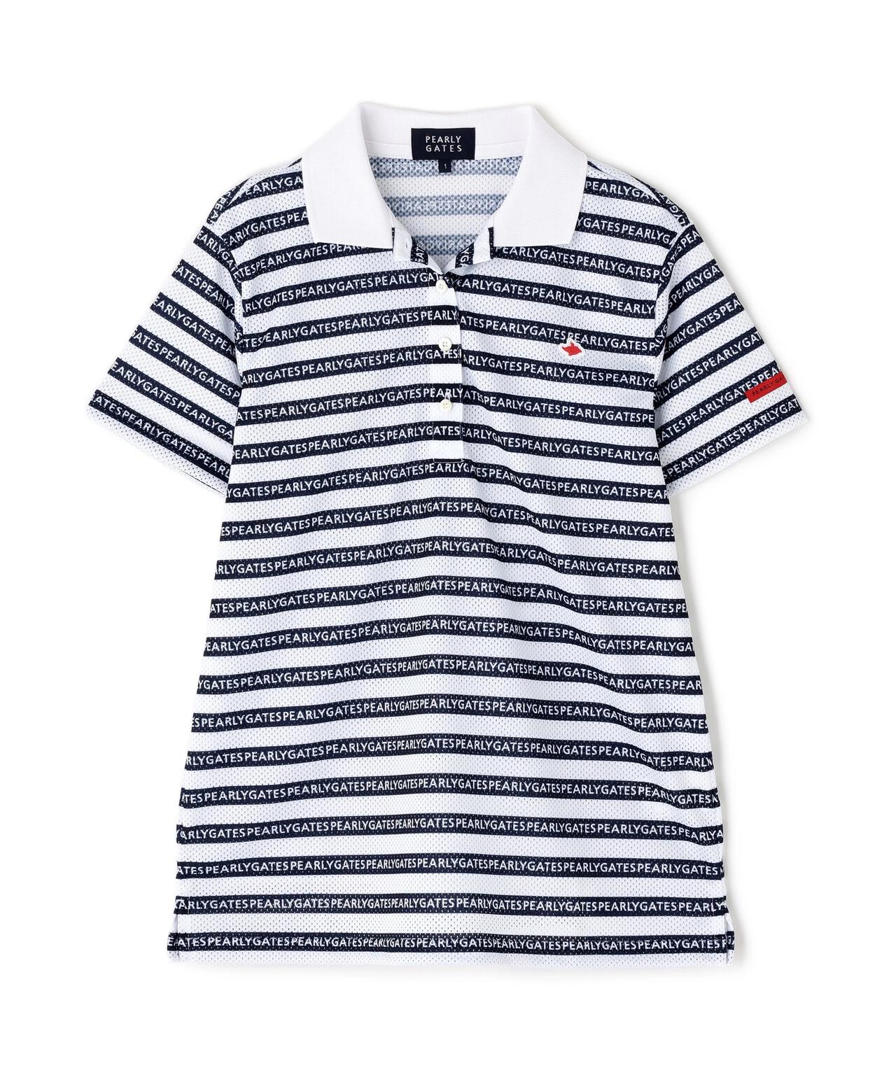 KAZEメッシュ半袖ポロシャツ ＜ロゴボーダー柄＞