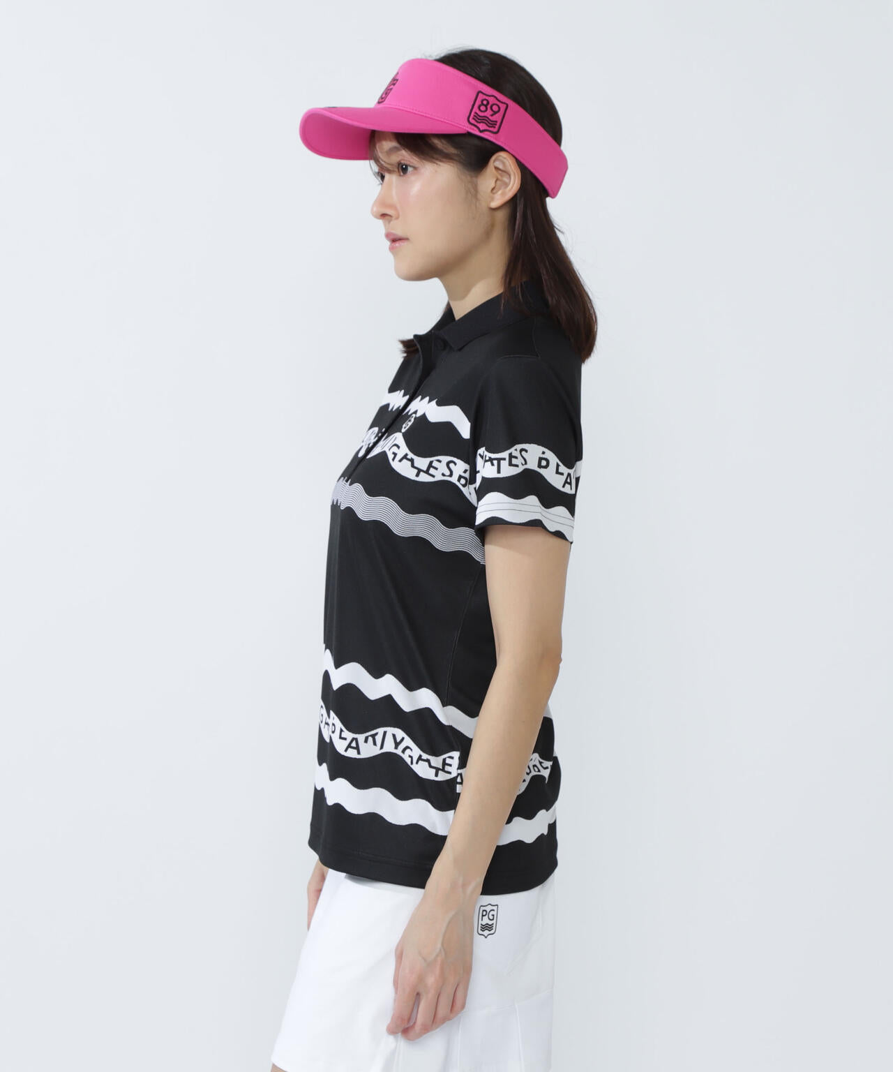 36Gパネルジャガード半袖ポロシャツ ＜ウェーブロゴボーダー柄＞