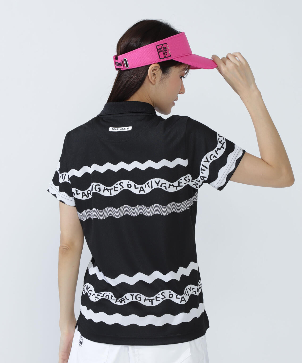 36Gパネルジャガード半袖ポロシャツ ＜ウェーブロゴボーダー柄＞