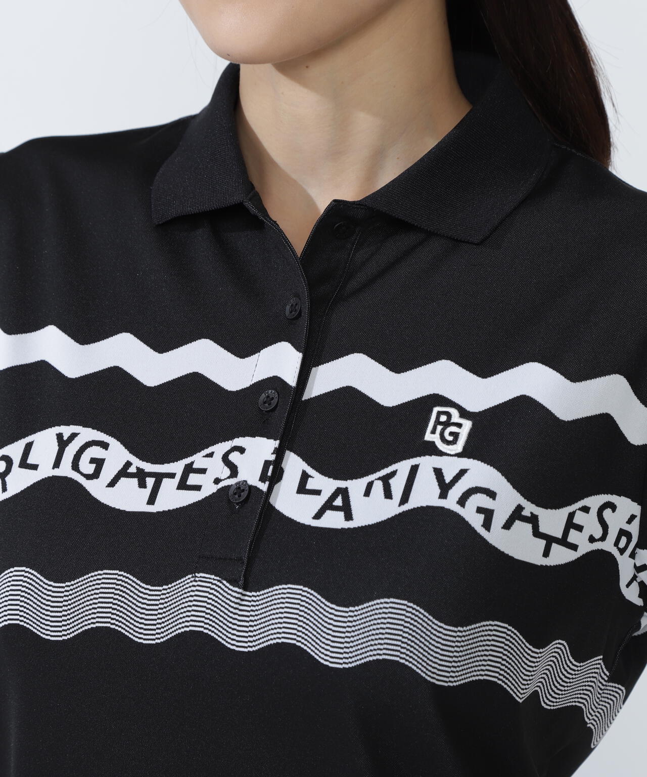 36Gパネルジャガード半袖ポロシャツ ＜ウェーブロゴボーダー柄＞