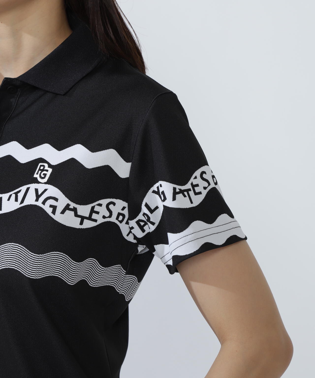 36Gパネルジャガード半袖ポロシャツ ＜ウェーブロゴボーダー柄＞