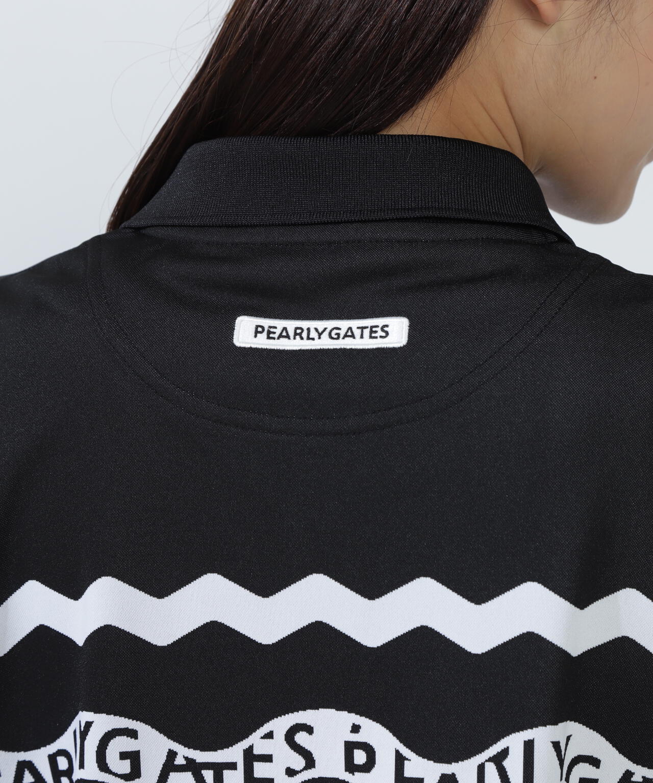 36Gパネルジャガード半袖ポロシャツ ＜ウェーブロゴボーダー柄＞