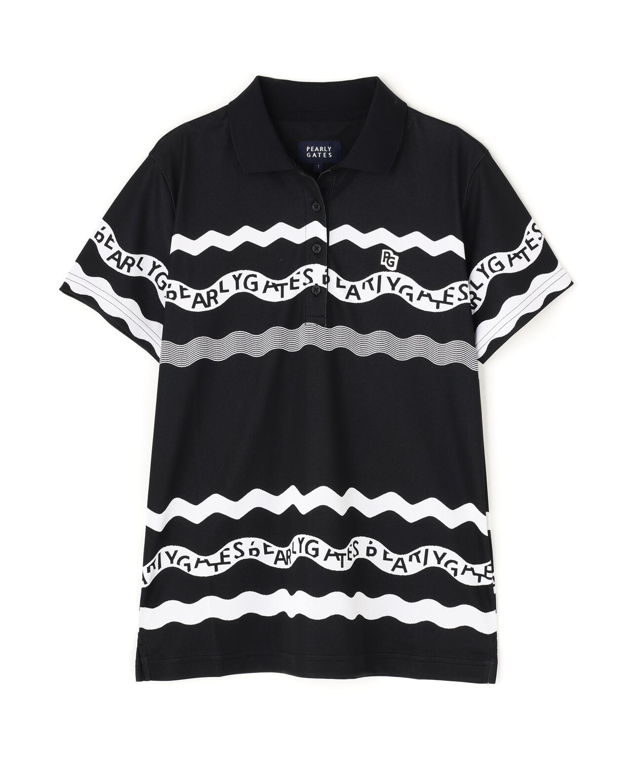 36Gパネルジャガード半袖ポロシャツ ＜ウェーブロゴボーダー柄＞