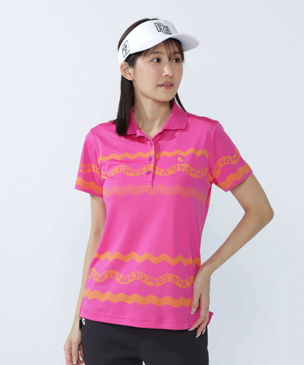 36Gパネルジャガード半袖ポロシャツ ＜ウェーブロゴボーダー柄＞