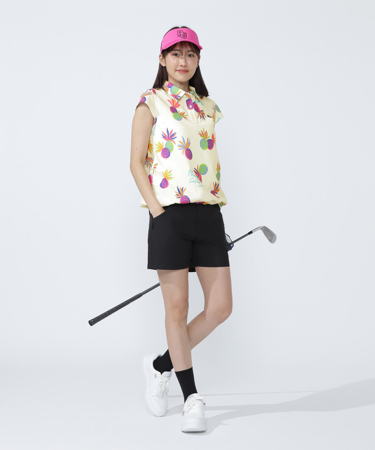 46G75d PBTドビーポロシャツ ＜パイナップルアート柄＞