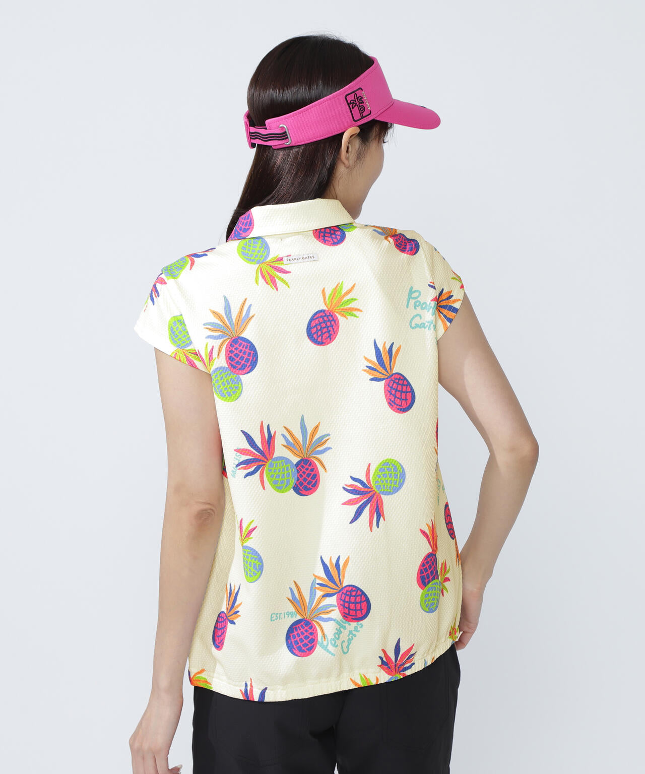 46G75d PBTドビーポロシャツ ＜パイナップルアート柄＞