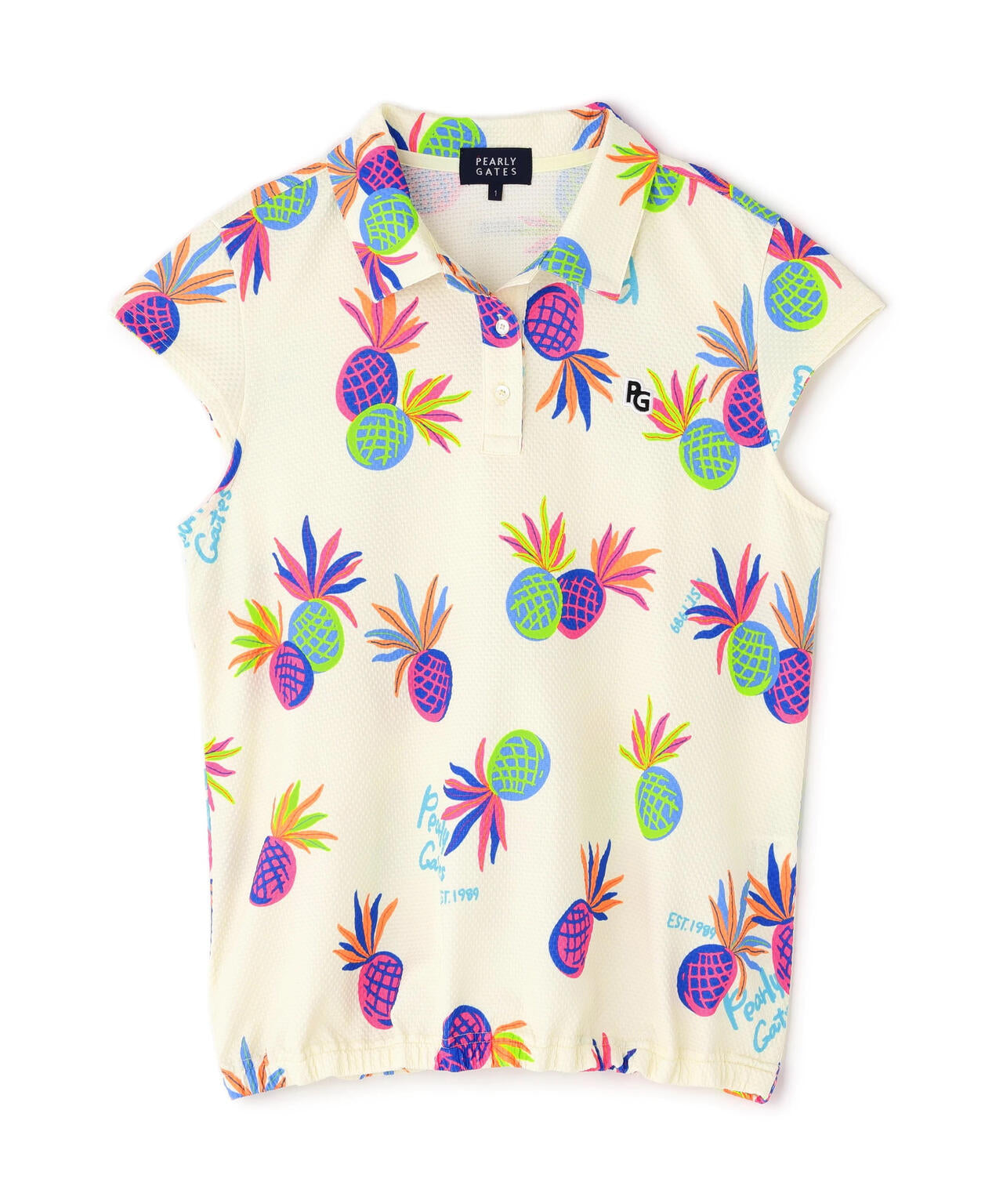 46G75d PBTドビーポロシャツ ＜パイナップルアート柄＞