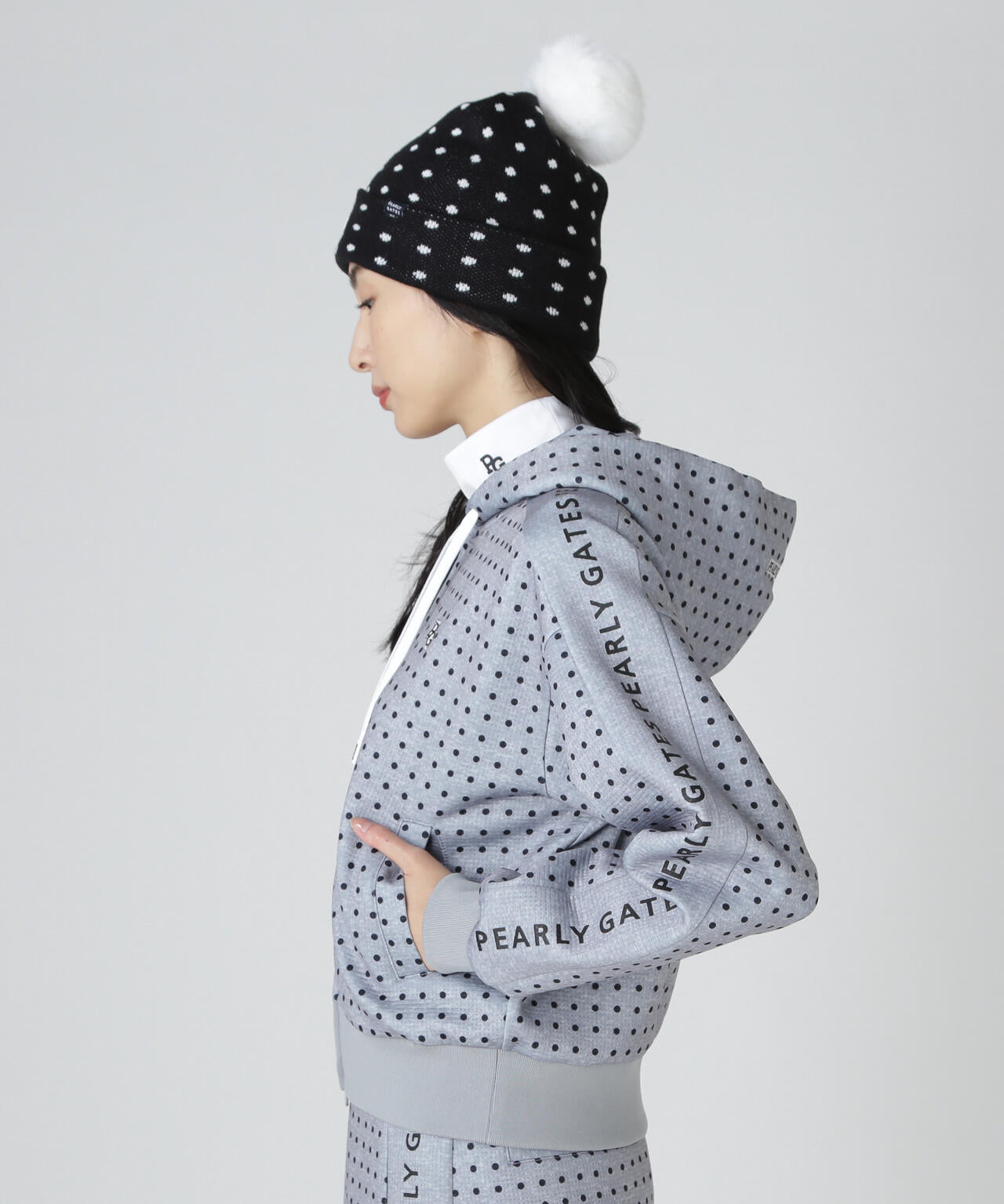 ダブルフェイス フルジップフーディ ＜ミニドット柄＞