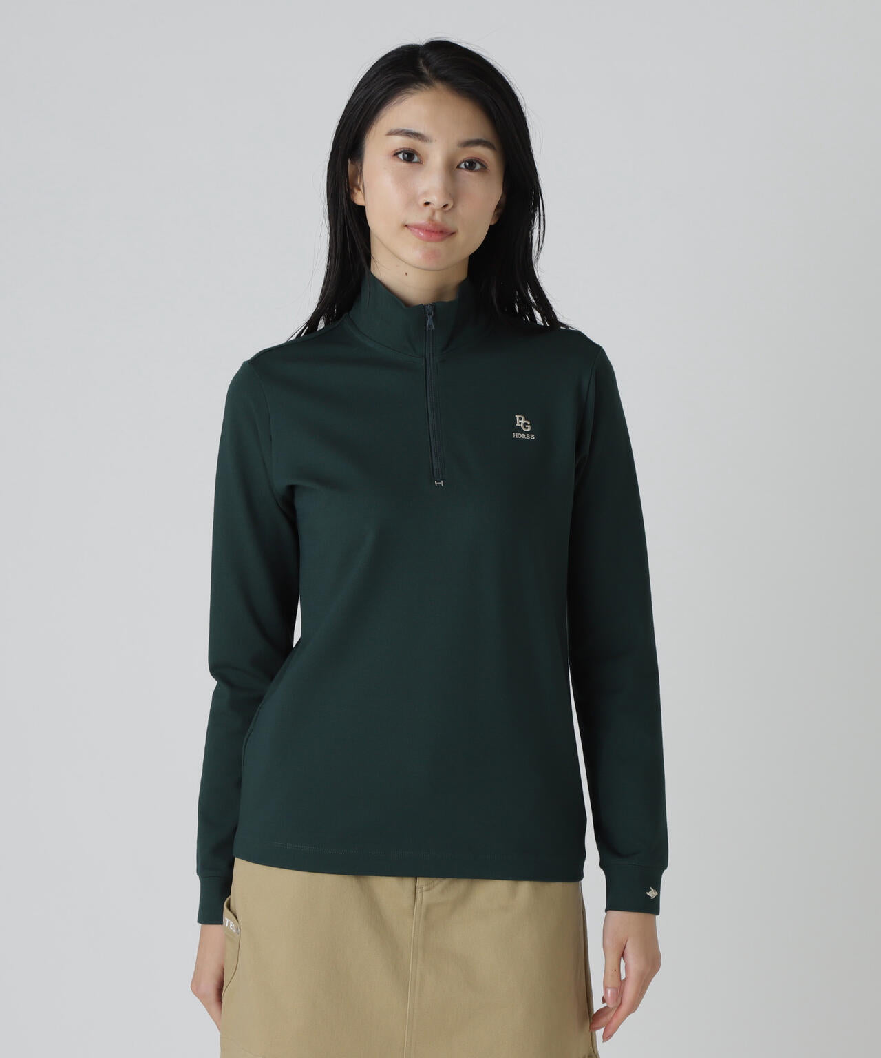 PGHORSE】ソフトフィールポンチ長袖ハーフジップカットソー | PEARLY