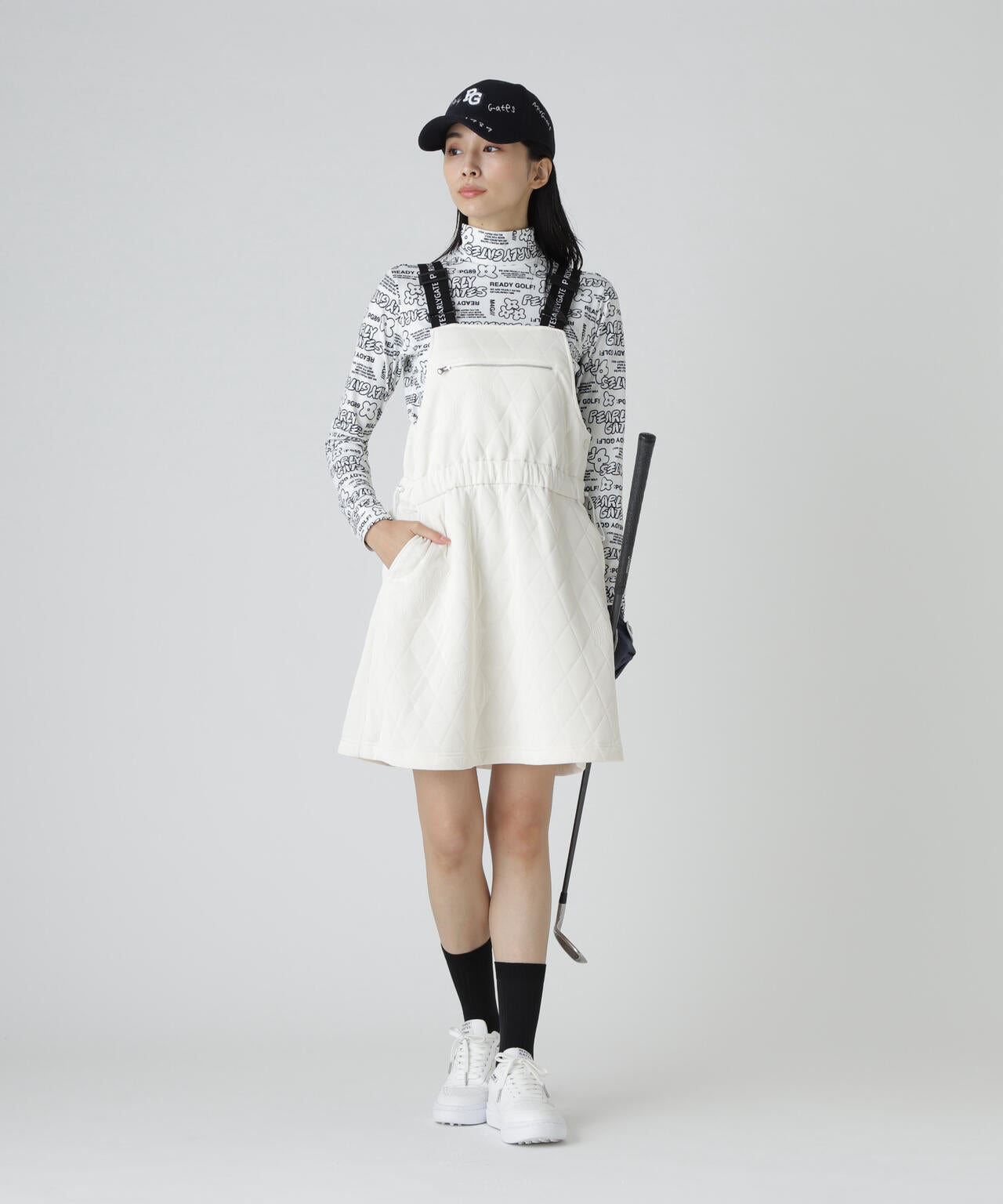 裏起毛ベア天竺長袖ハイネックカットソー ＜ロゴ×花柄プリント＞