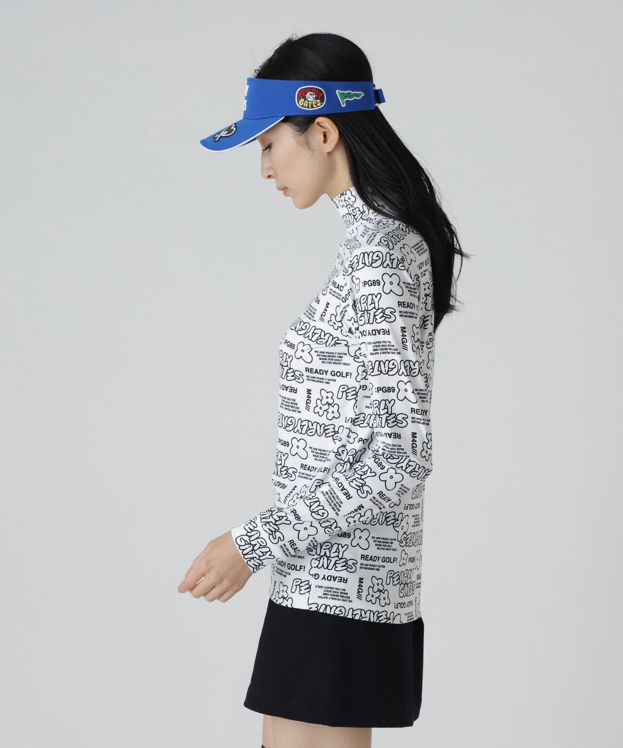 裏起毛ベア天竺長袖ハイネックカットソー ＜ロゴ×花柄プリント