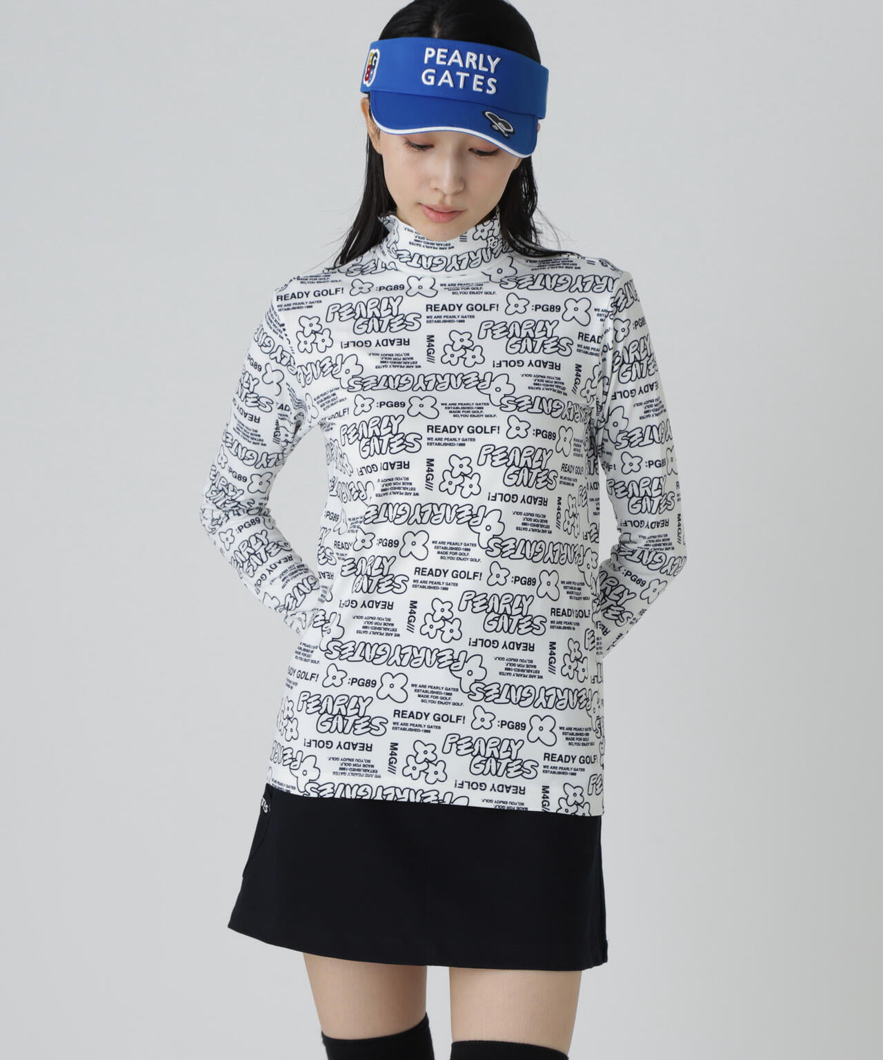 裏起毛ベア天竺長袖ハイネックカットソー ＜ロゴ×花柄プリント