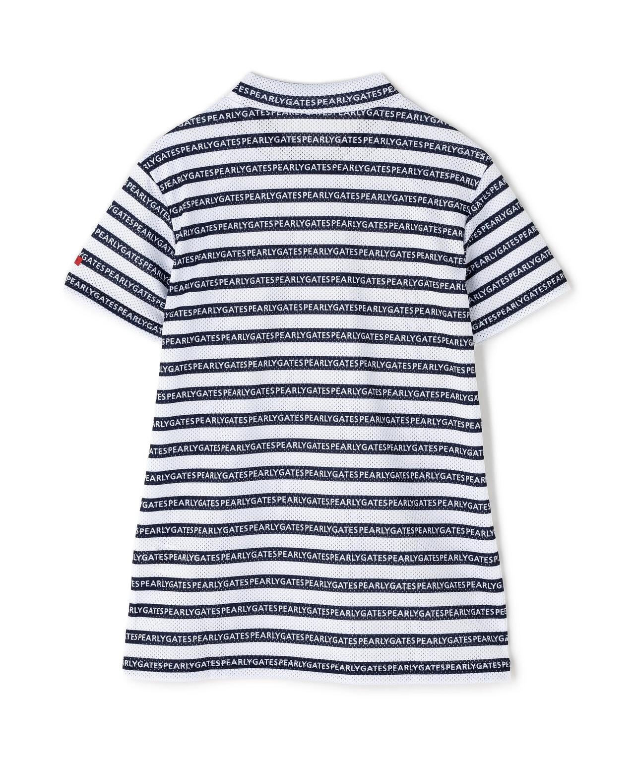 KAZEメッシュ半袖モックネックカットソー ＜ロゴボーダー柄＞