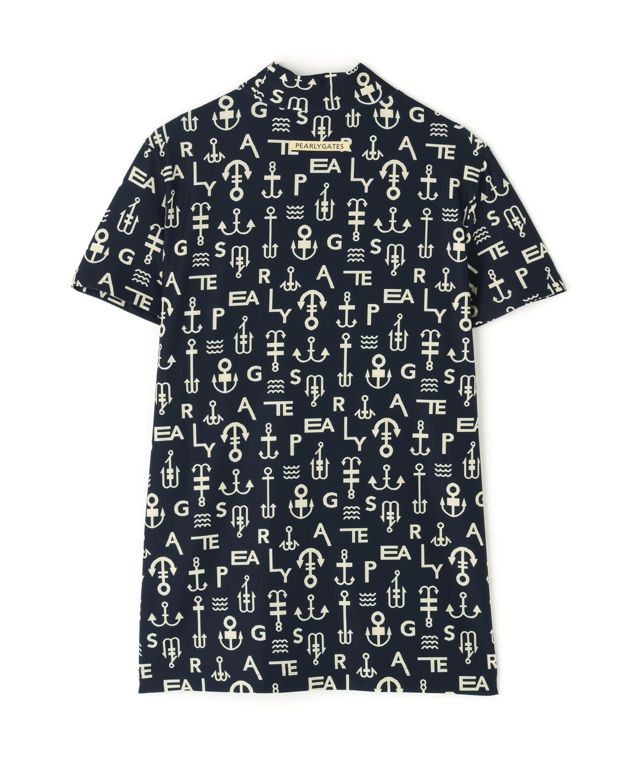 アンカーロゴ柄プリント半袖モックネックカットソー