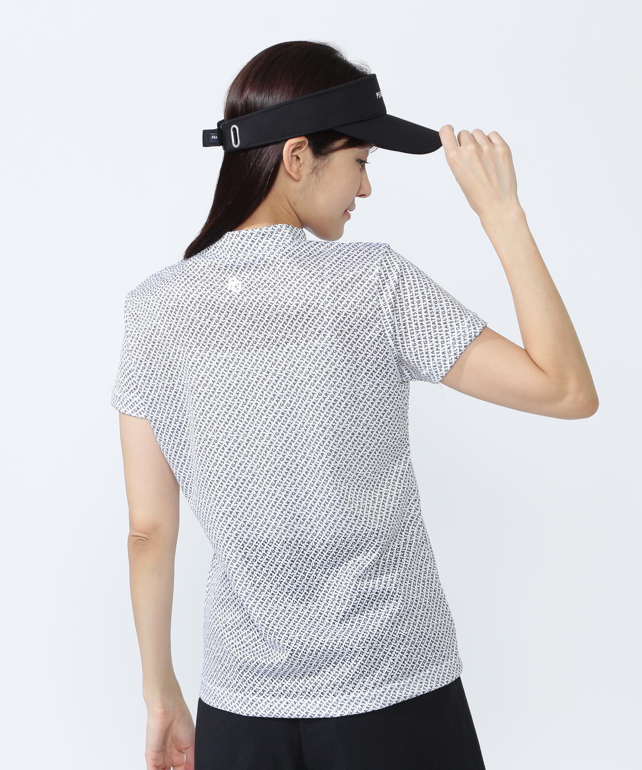 KAZEメッシュ半袖ハイネックカットソー ＜ロゴバイヤスボーダー柄＞