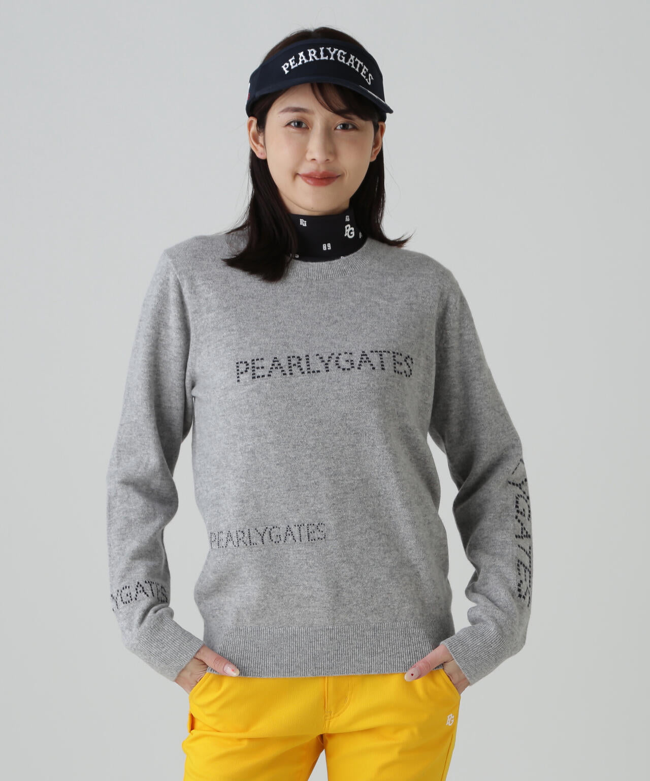 12G部分ジャガードカシミヤ100クルーネックニットプルオーバー