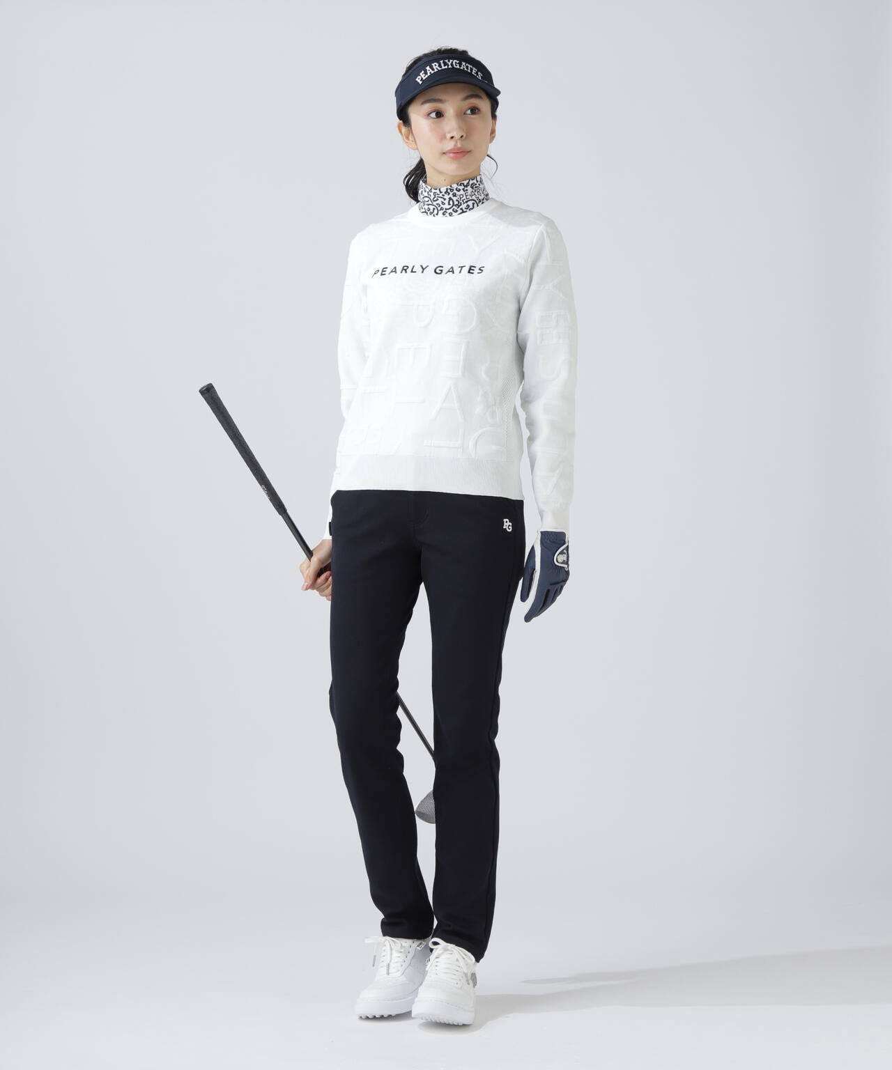 14Gクルーネックニットプルオーバー ＜ジャガードロゴ総柄＞