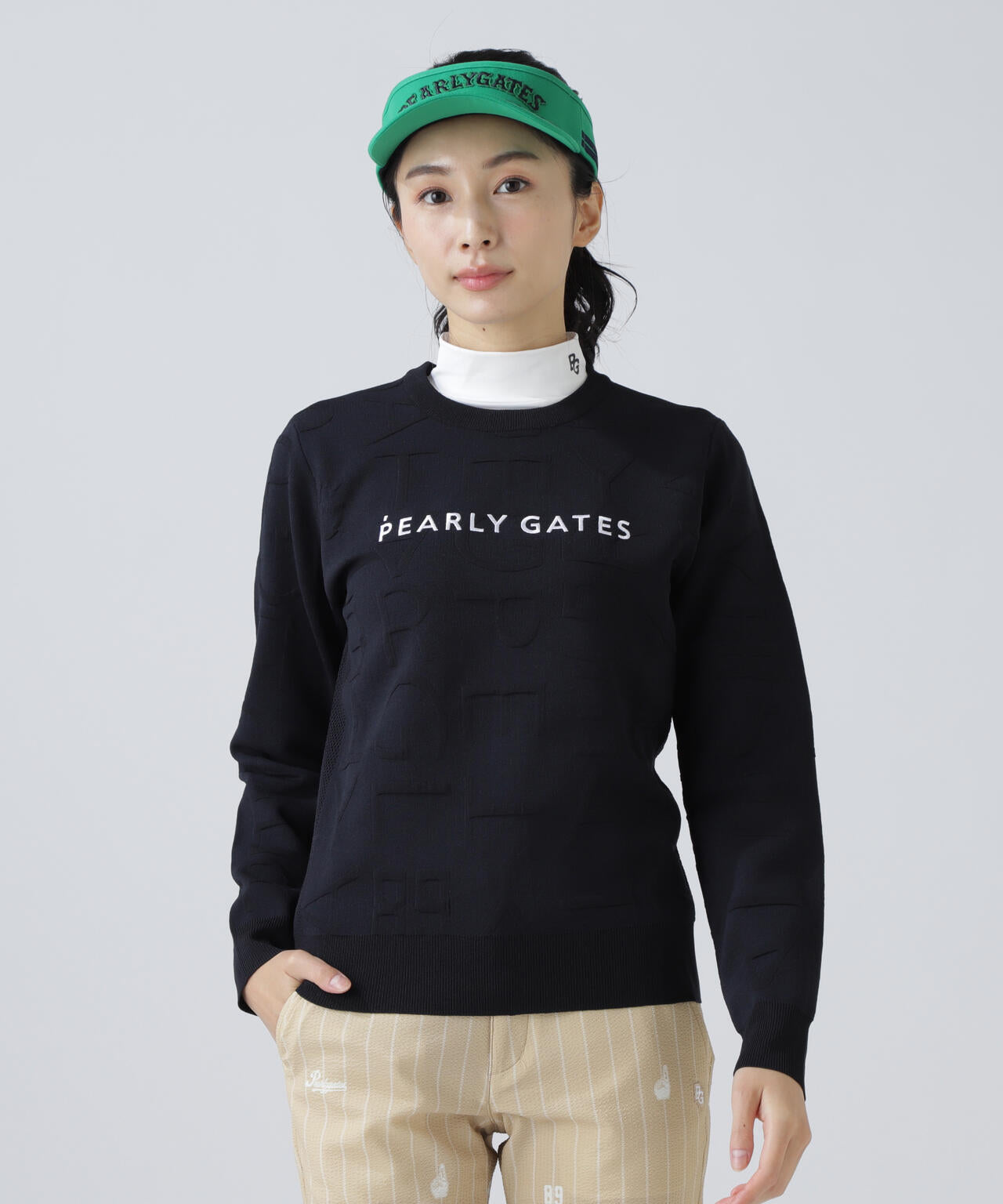 14Gクルーネックニットプルオーバー ＜ジャガードロゴ総柄＞