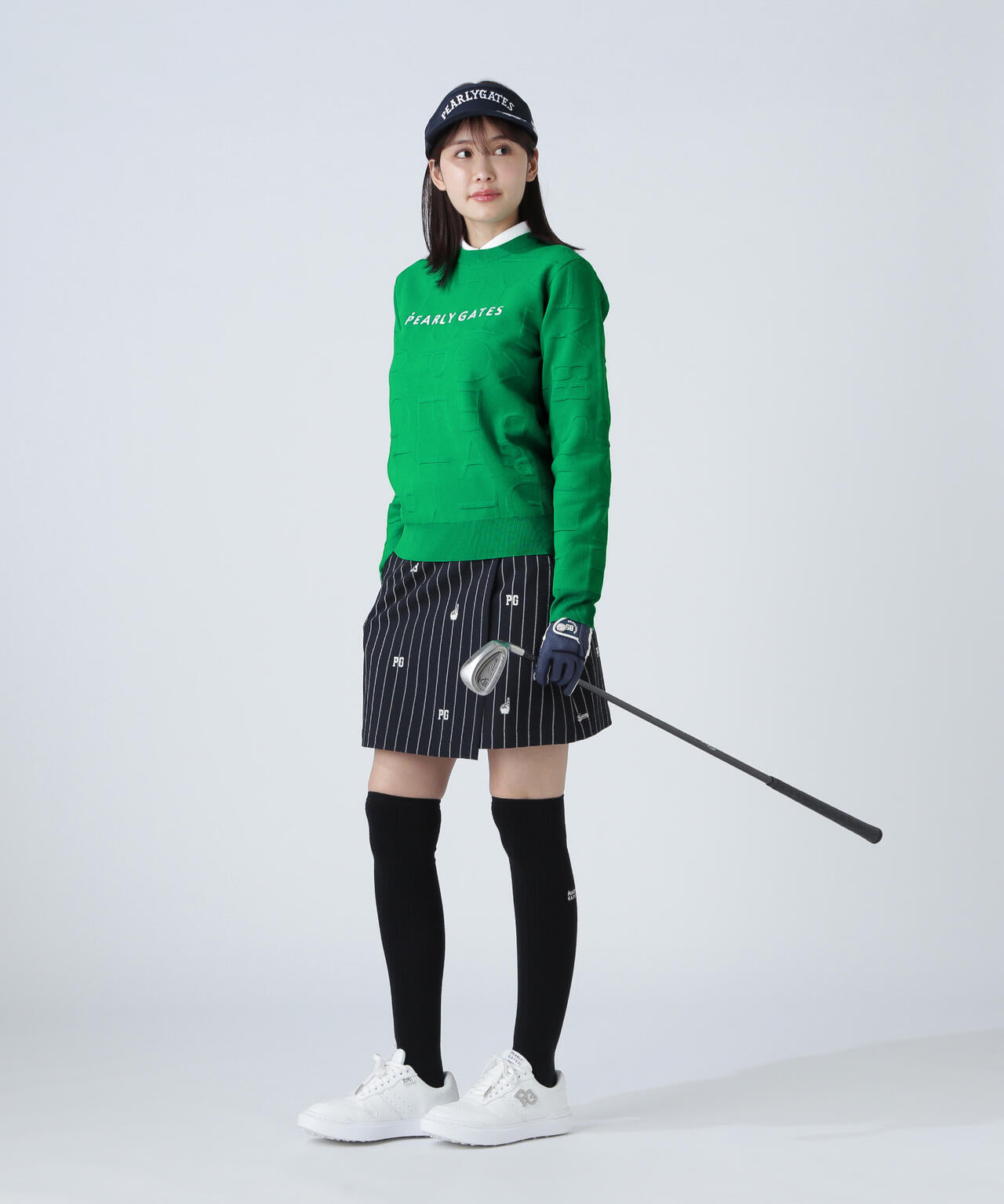 14Gクルーネックニットプルオーバー ＜ジャガードロゴ総柄＞